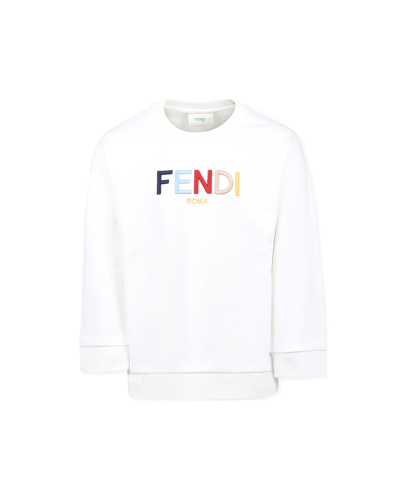 Fendi White Sweatshirt For Kids With Logo - White