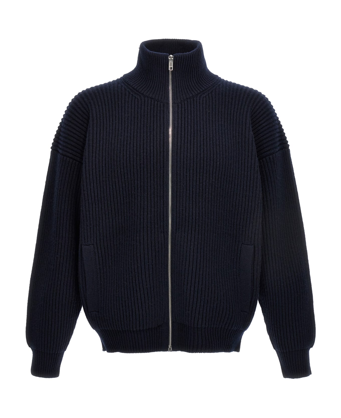 Gucci Logo Embroidery Ribbed Cardigan - Blue