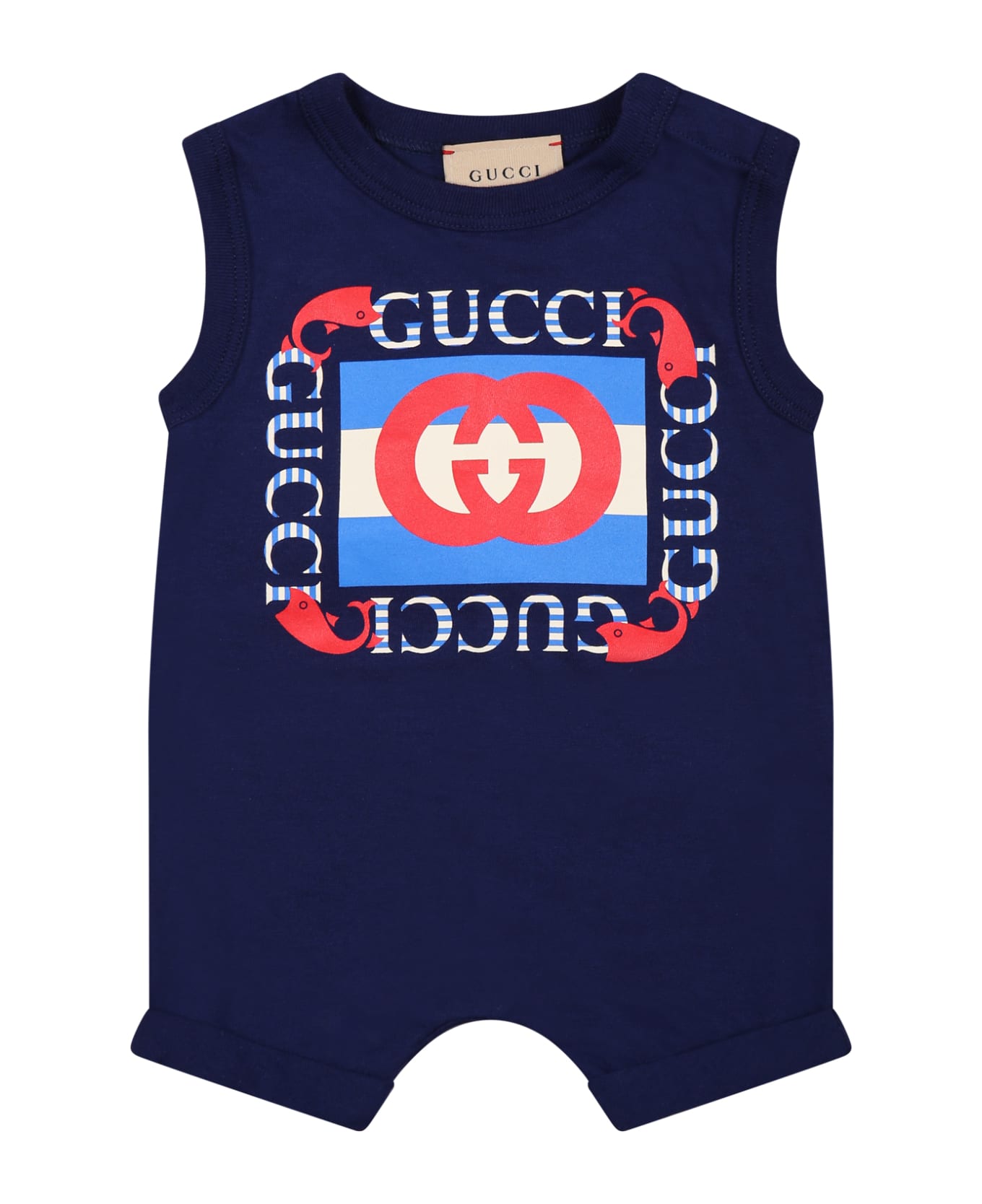 Gucci Blue Set For Babies With Vintage Gucci Logo - Blue ボディスーツ＆セットアップ