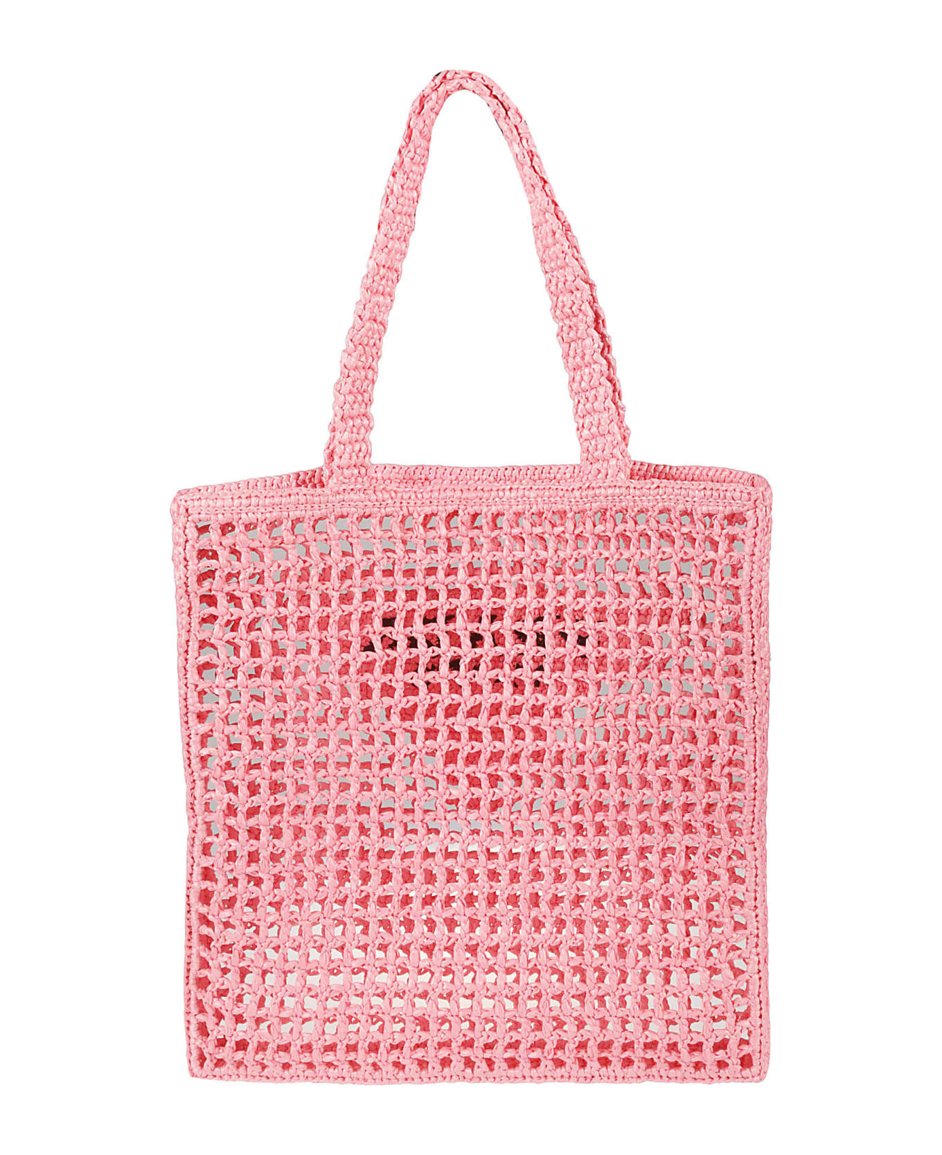Prada Logo Embroidered Raffia Shopper Bag - Petal