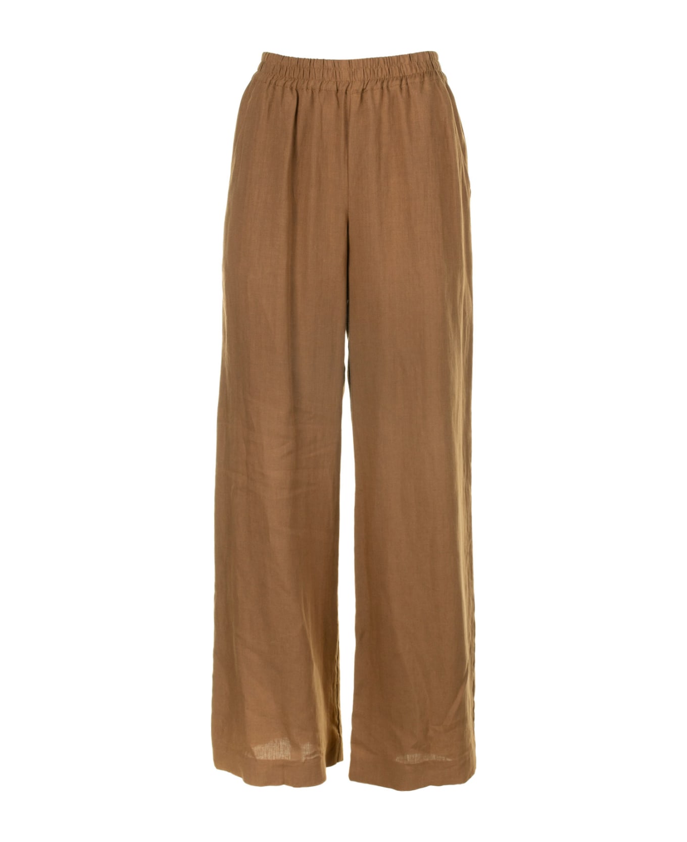 Eleventy High-waisted Linen Trousers With Elastic - TERRACOTTA