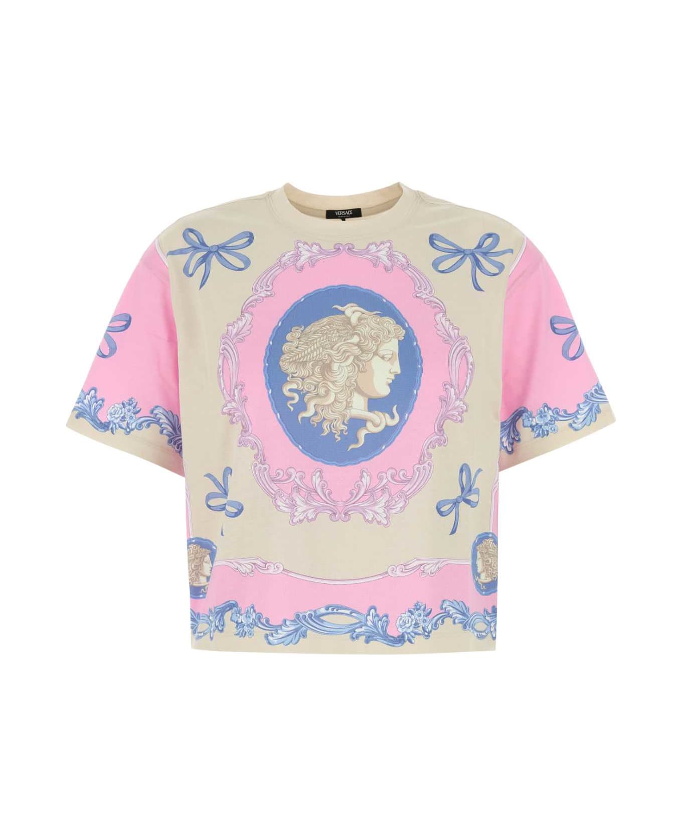 Versace Printed Cotton T-shirt - 95PASTELPINKLIGHTGREY