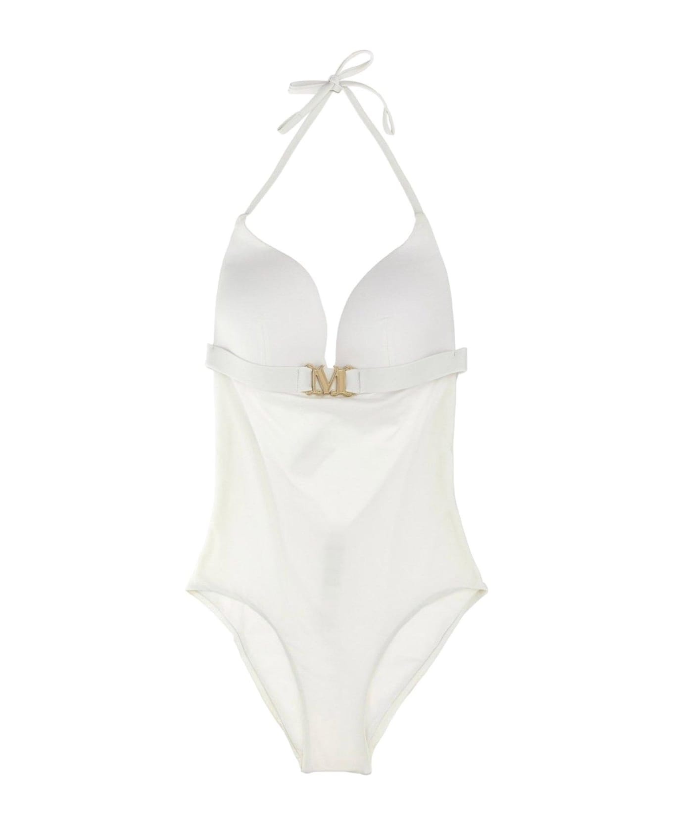 Max Mara Logo Plaque One-piece Swimsuit - White