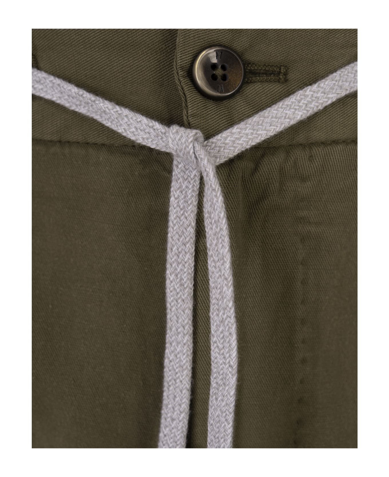 PT Torino Military Green Linen Blend Soft Fit Trousers - Green