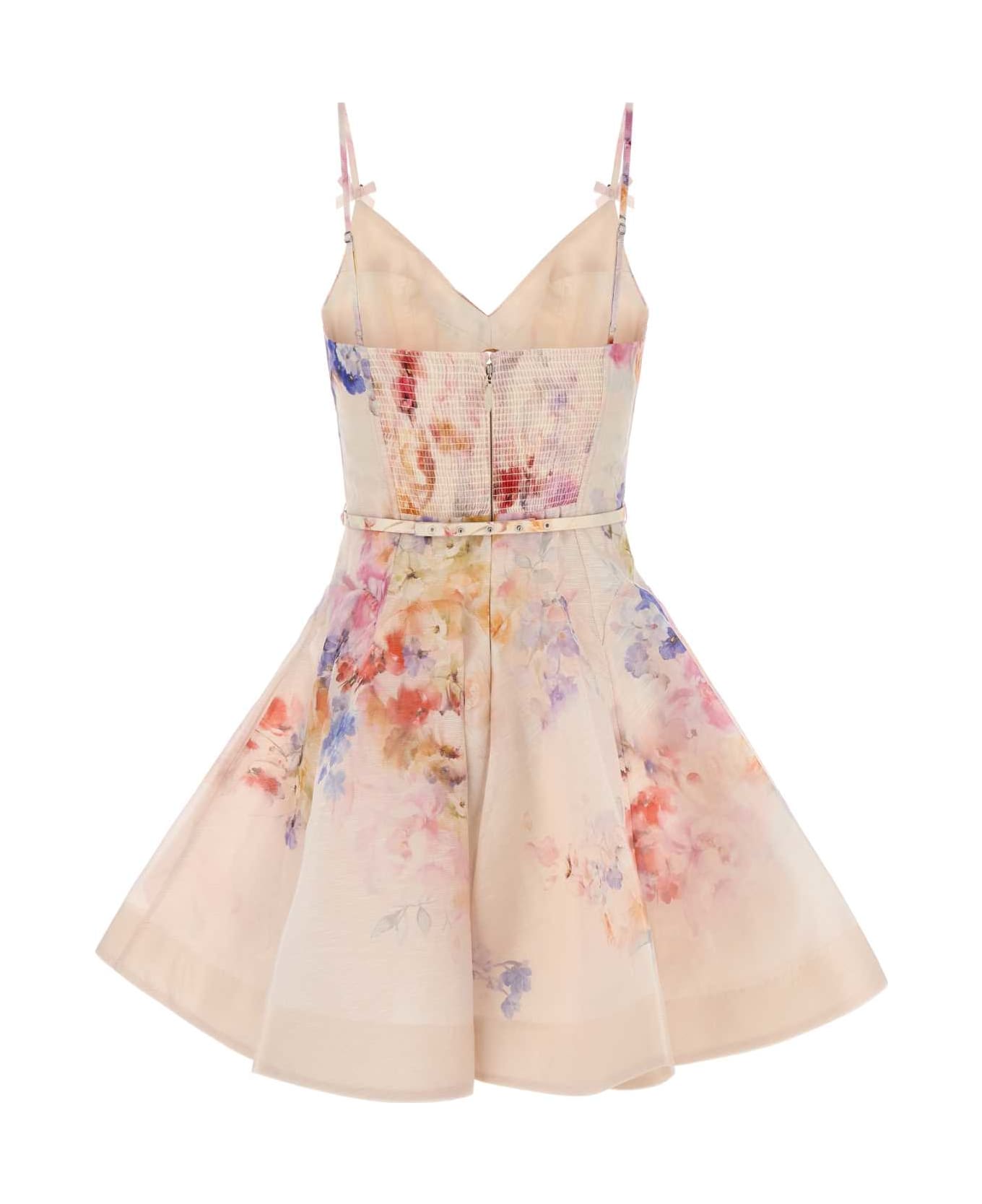 Zimmermann Printed Linen Blend Crush Mini Dress - NEUTRALS