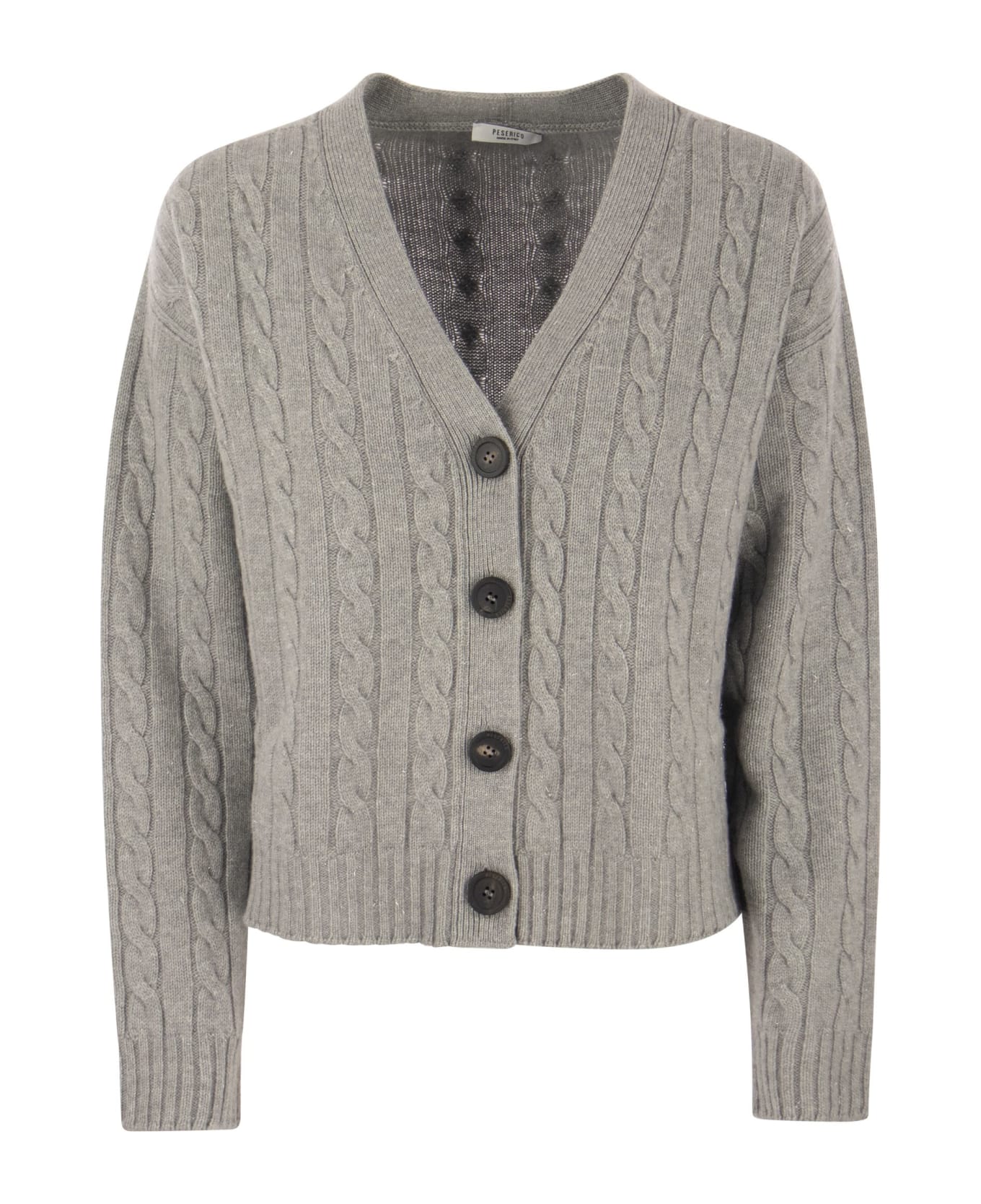 Peserico Wool, Silk, Cashmere And Lurex Cardigan - Grey