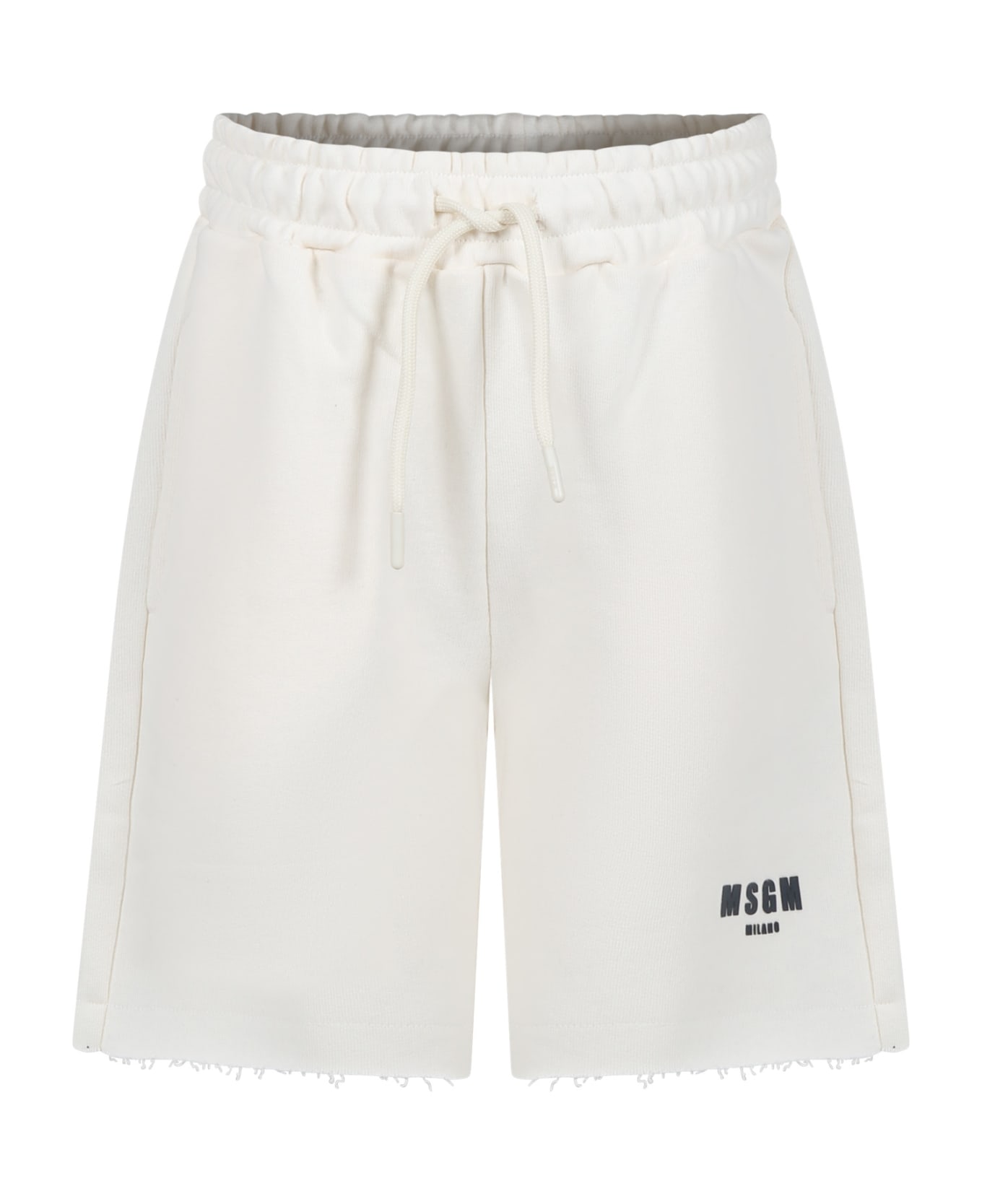 MSGM Ivory Shorts For Boy With Logo - Crema
