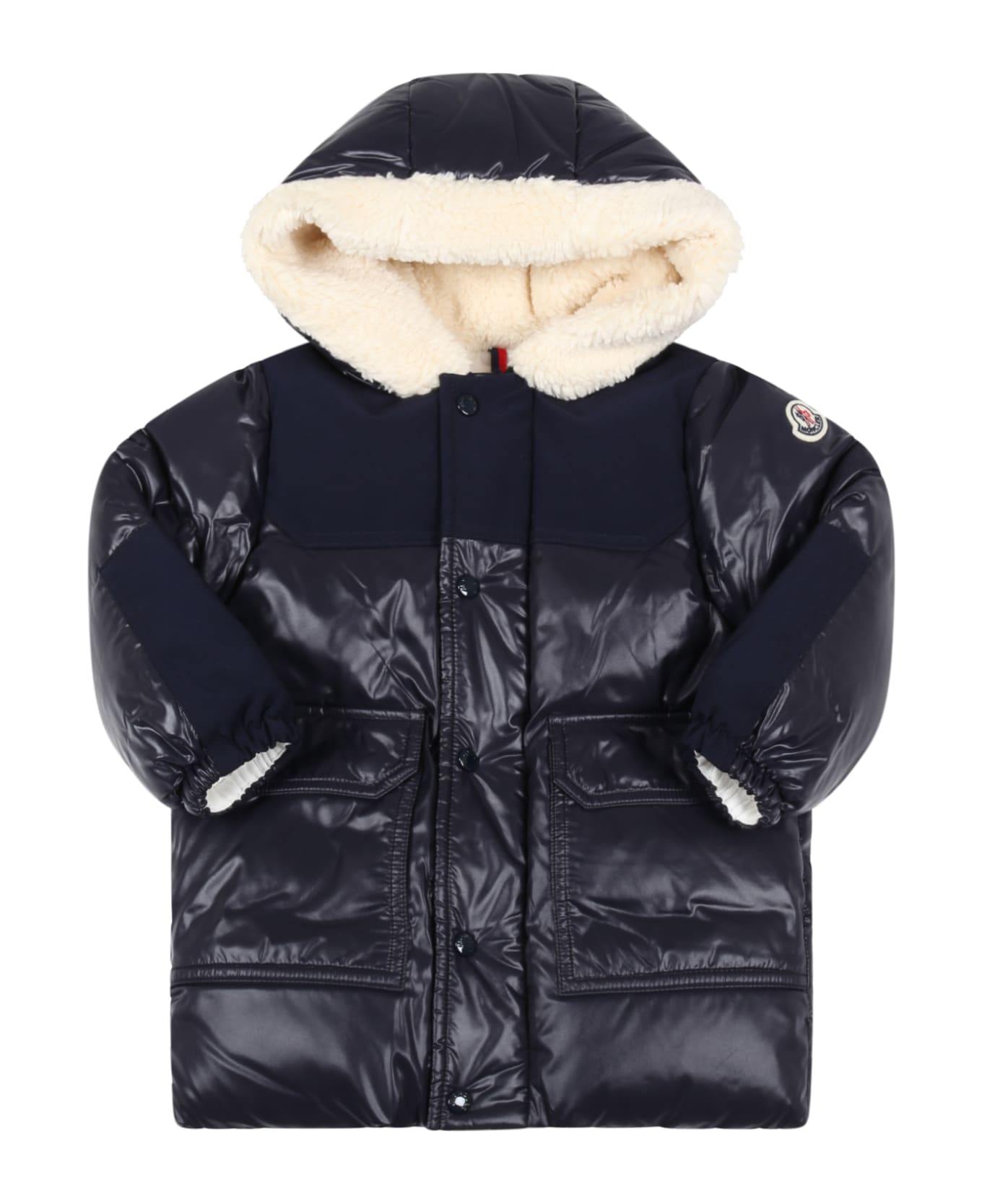 Moncler Blue "comil" Jacket For Baby Boy With Patch Logo - Blue