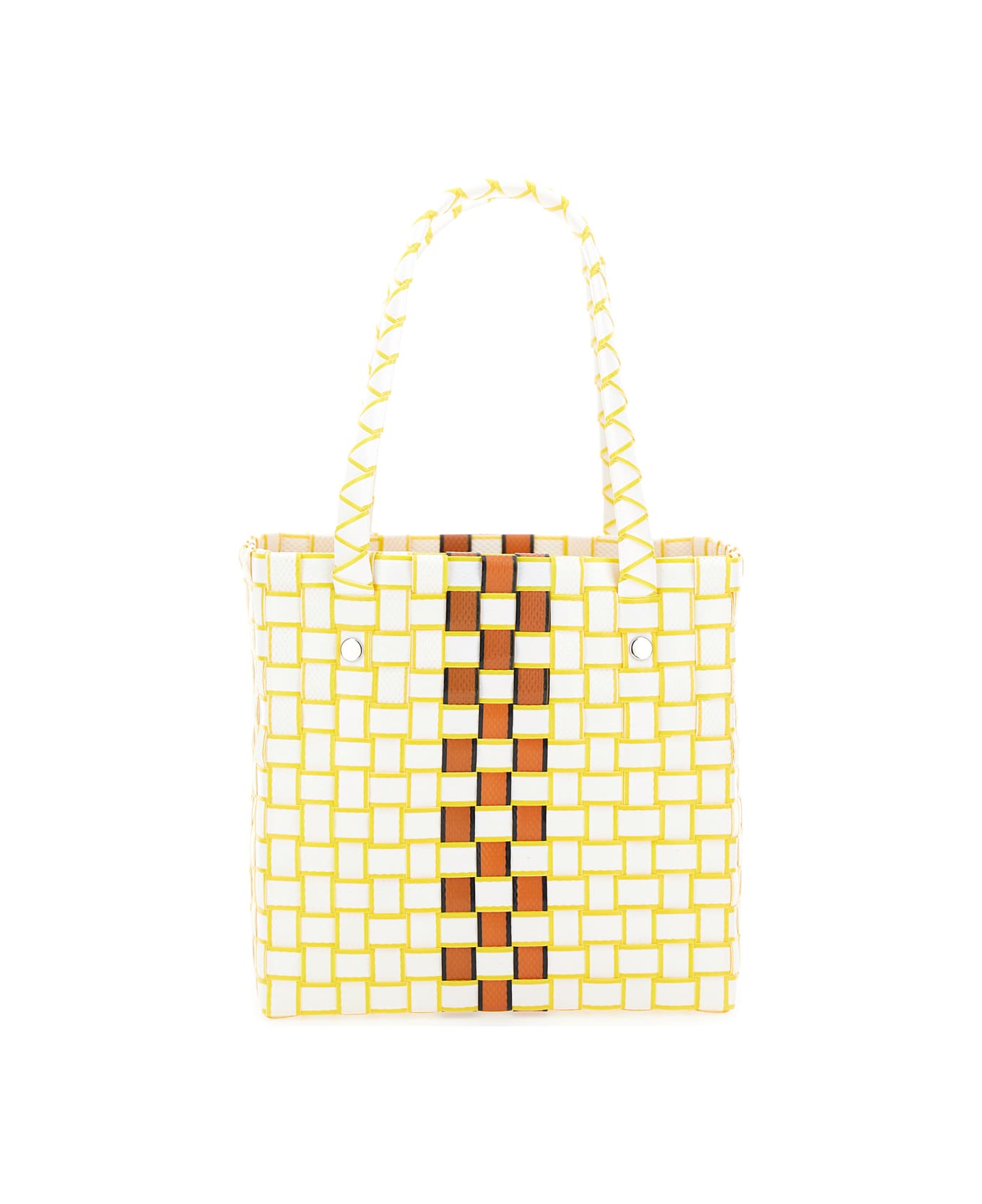 Marni 'basket' Multicolor Bag With Logo Plaque And Intreccio-motif In Polypropylene Girl - White