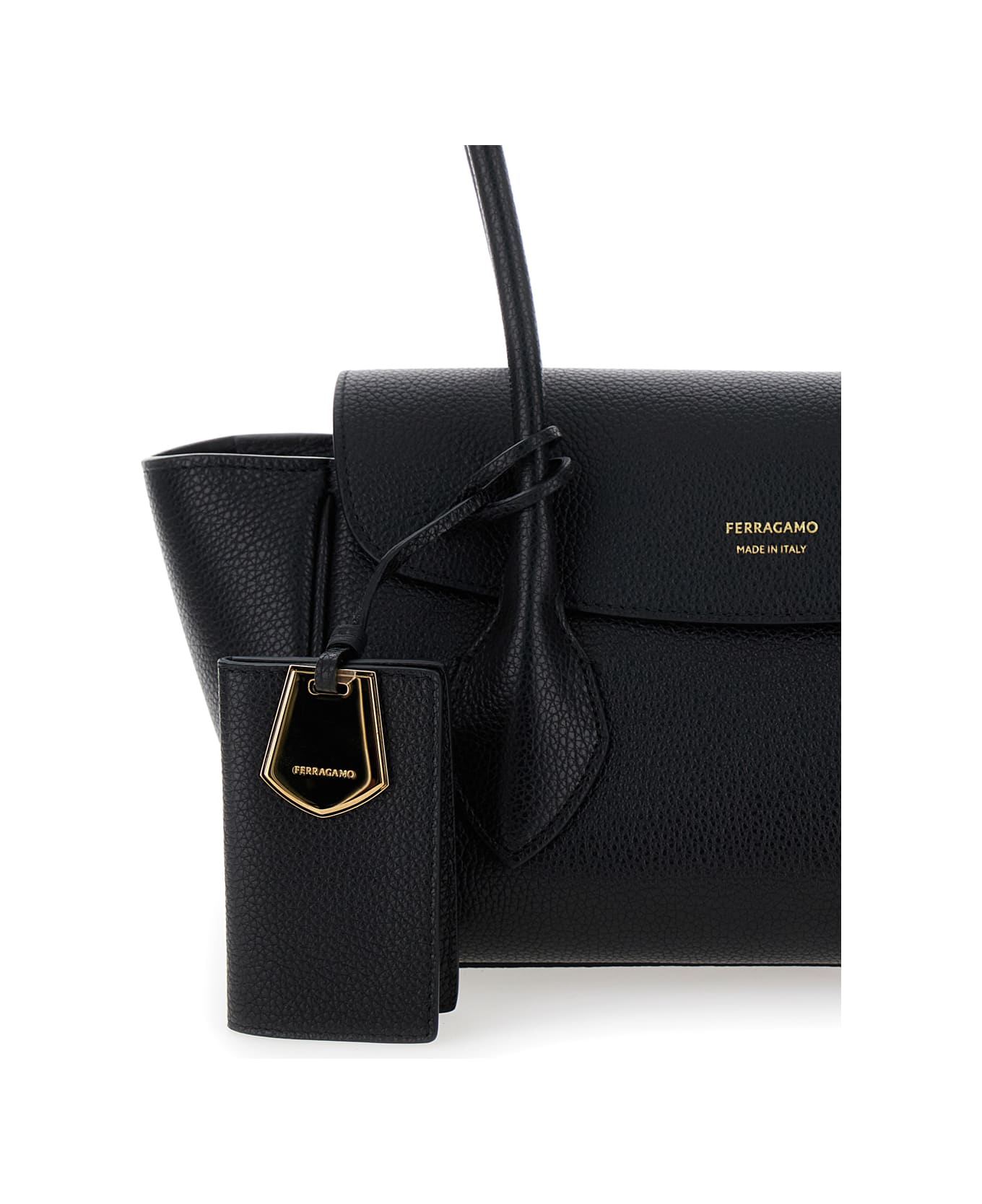 Ferragamo 'east-west S' Black Handbag With Logo Detail In Hammered Leather Woman - Black トートバッグ