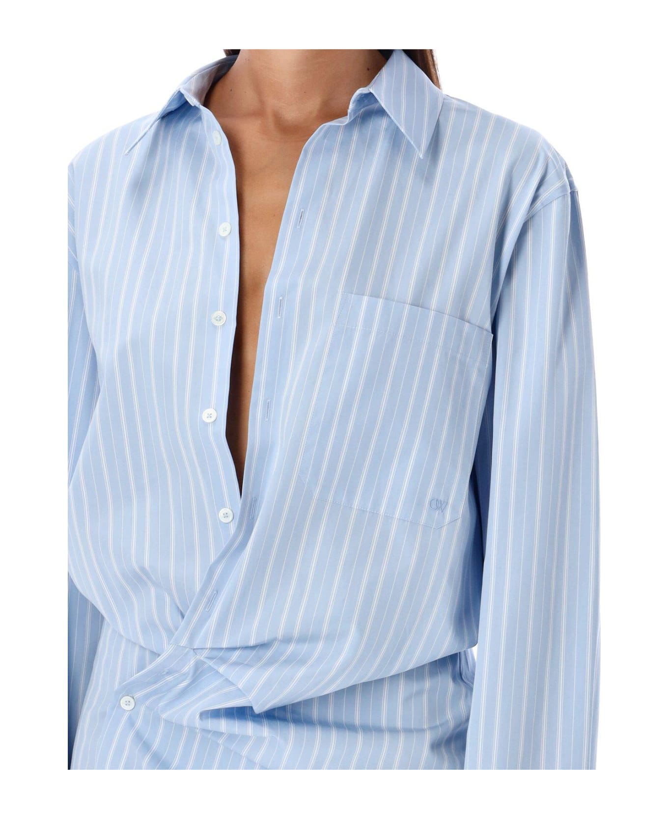 Off-White Stripe Poplin Twist Dress Shirt - Light Blue パジャマ