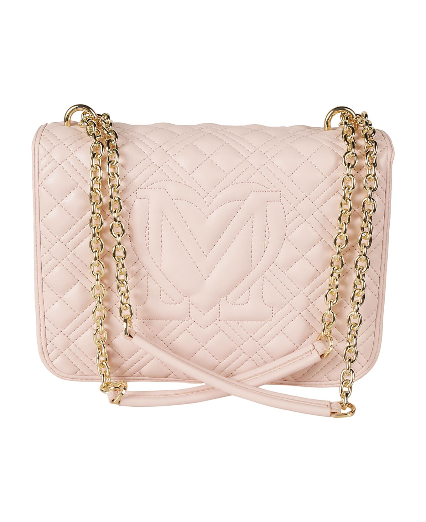 Love Moschino Logo Embossed Quilted Chain Shoulder Bag - Cipria