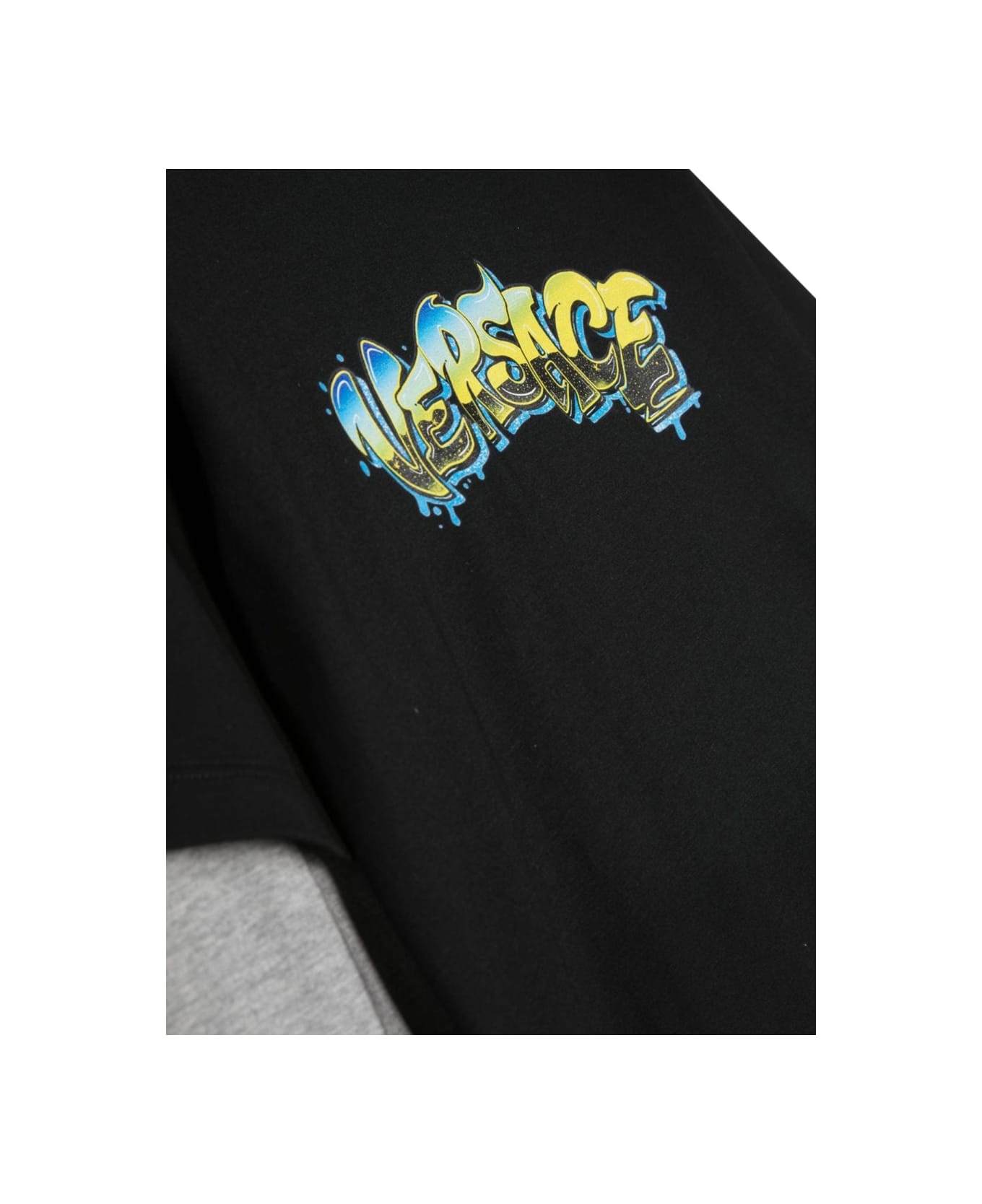 Versace Long Sleeve Insert Logo T-shirt - BLACK Tシャツ＆ポロシャツ