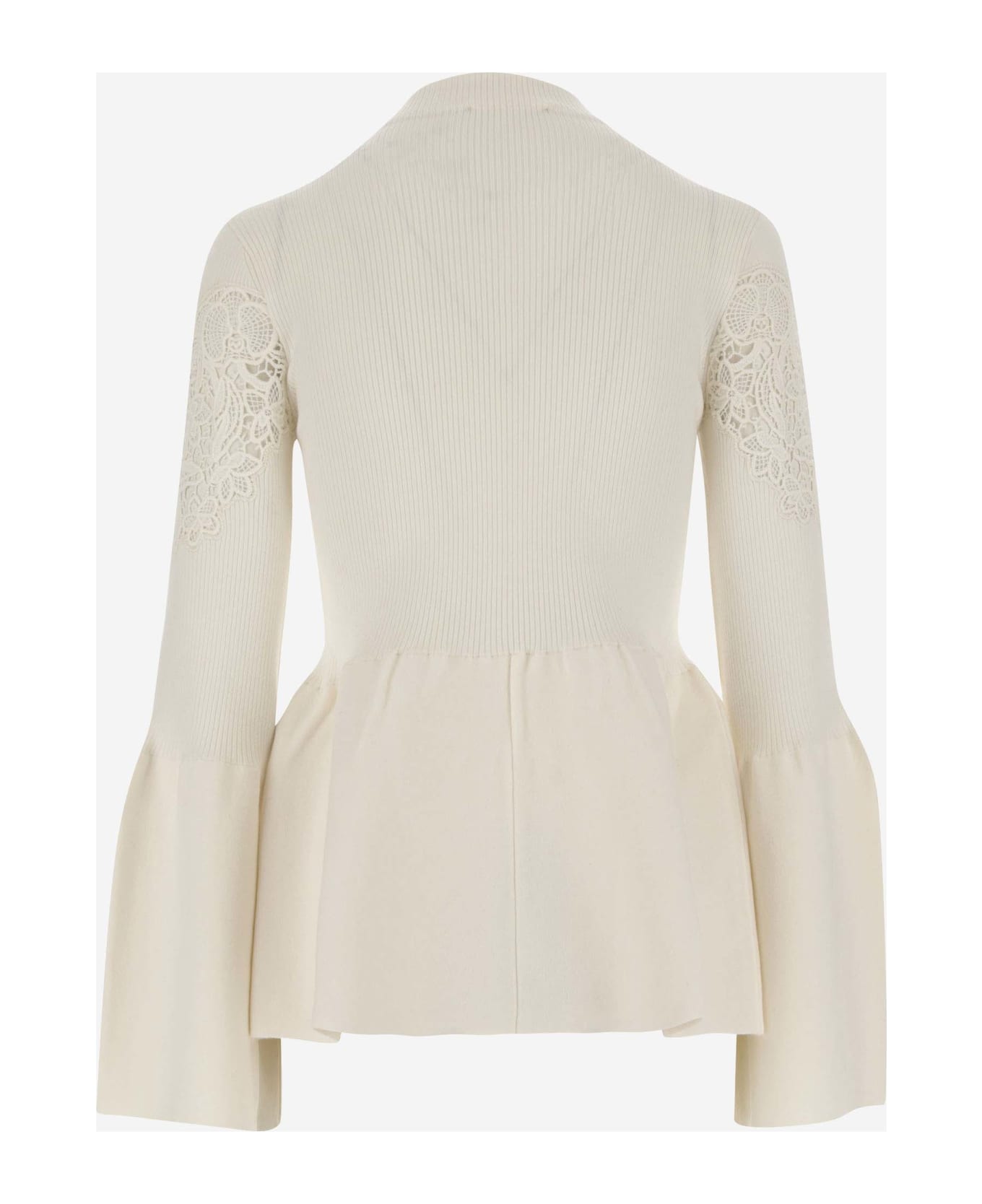 Chloé Stretch Wool Guipure Pullover - Ivory