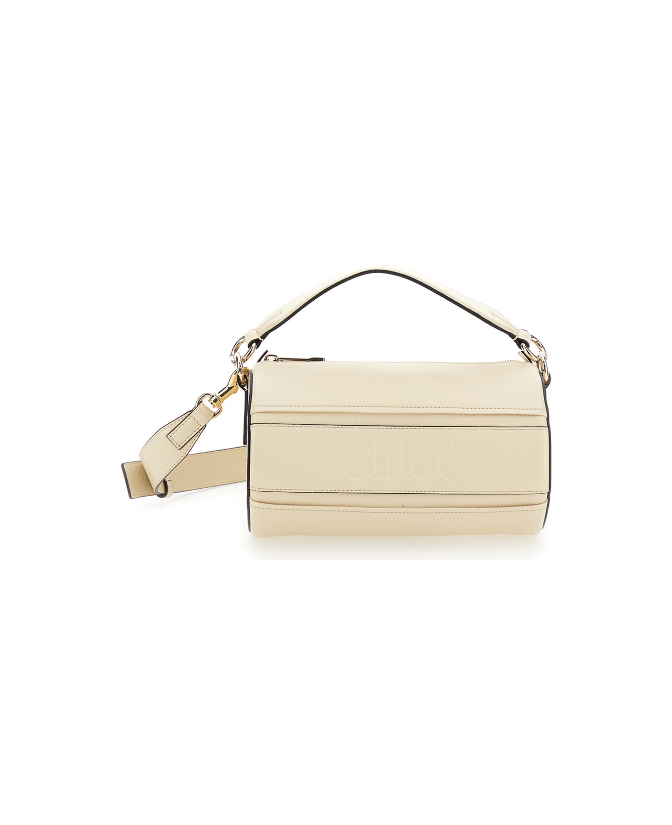 Chloé 'woody' Cream White Tube Shoulder Bag With Engraved Logo In Leather Woman - White
