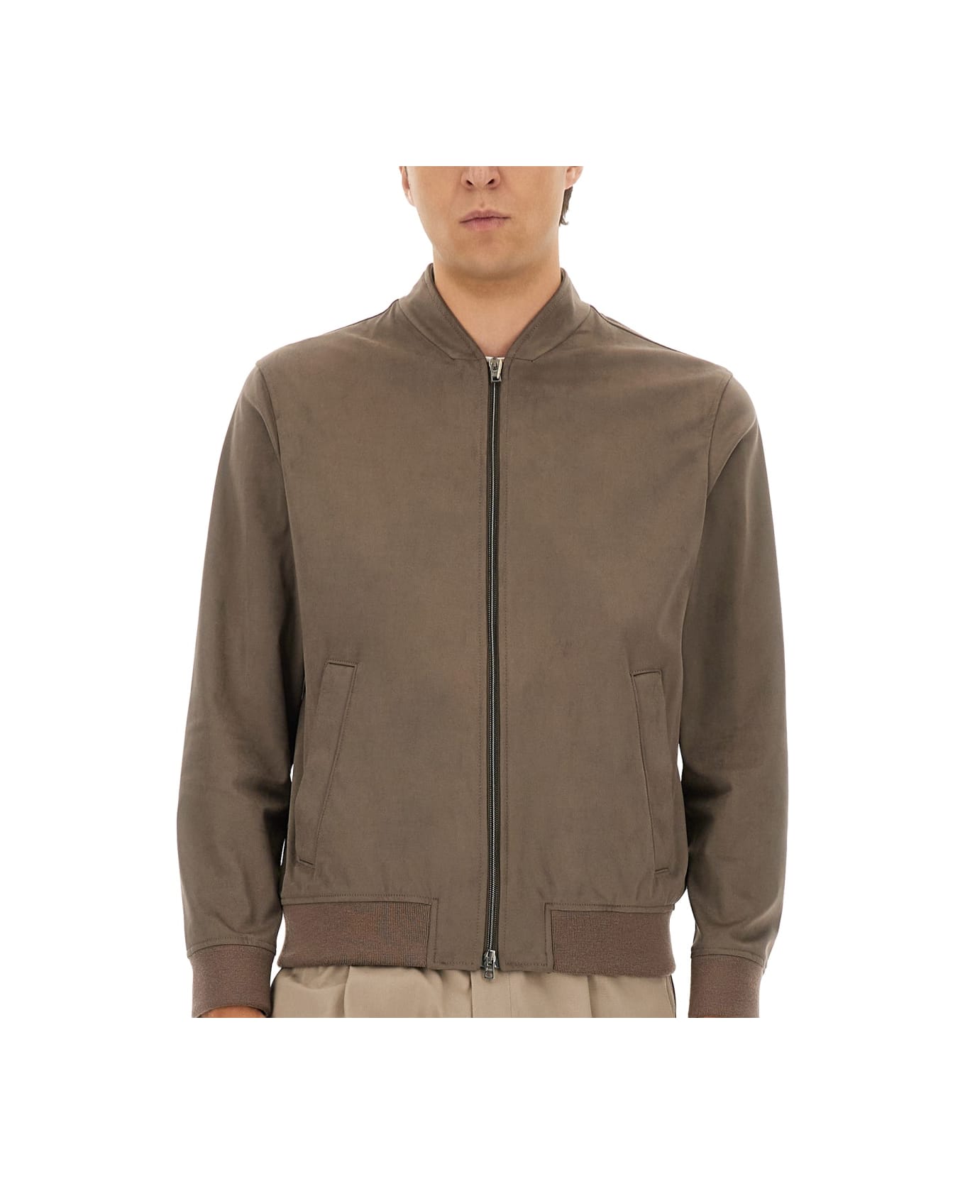 Herno "resort" Bomber Jacket In Suede Alternatives - BROWN