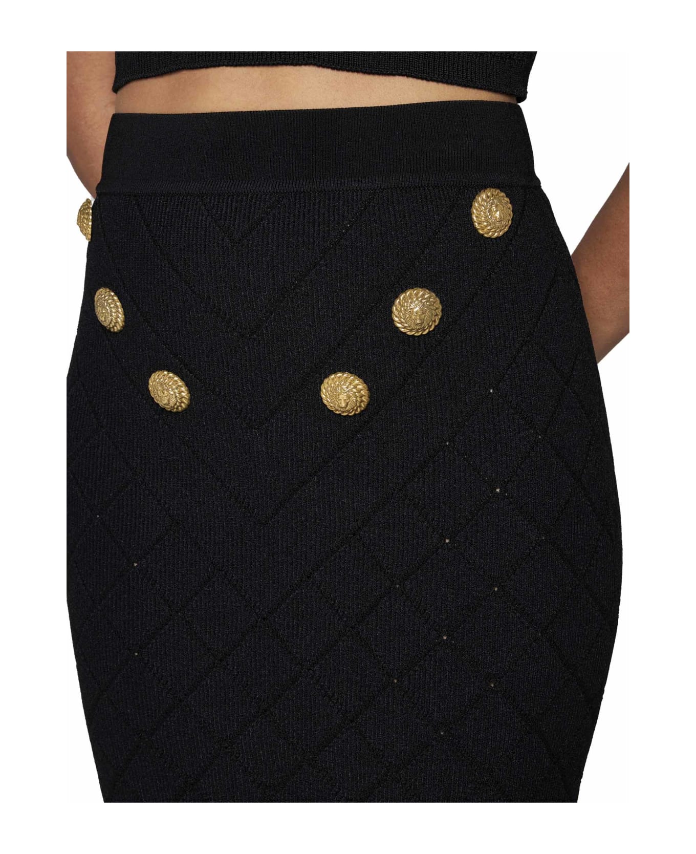 Balmain 6-button Knit Skirt - Black