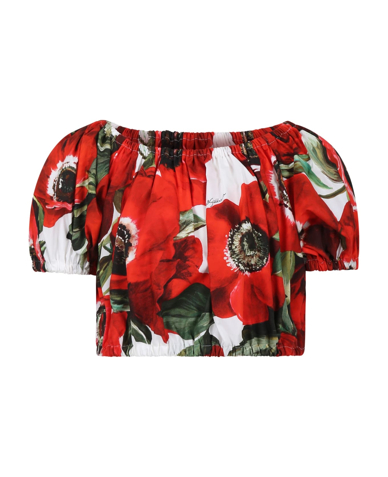 Dolce & Gabbana Red Top For Girl With Poppies Print - Red トップス
