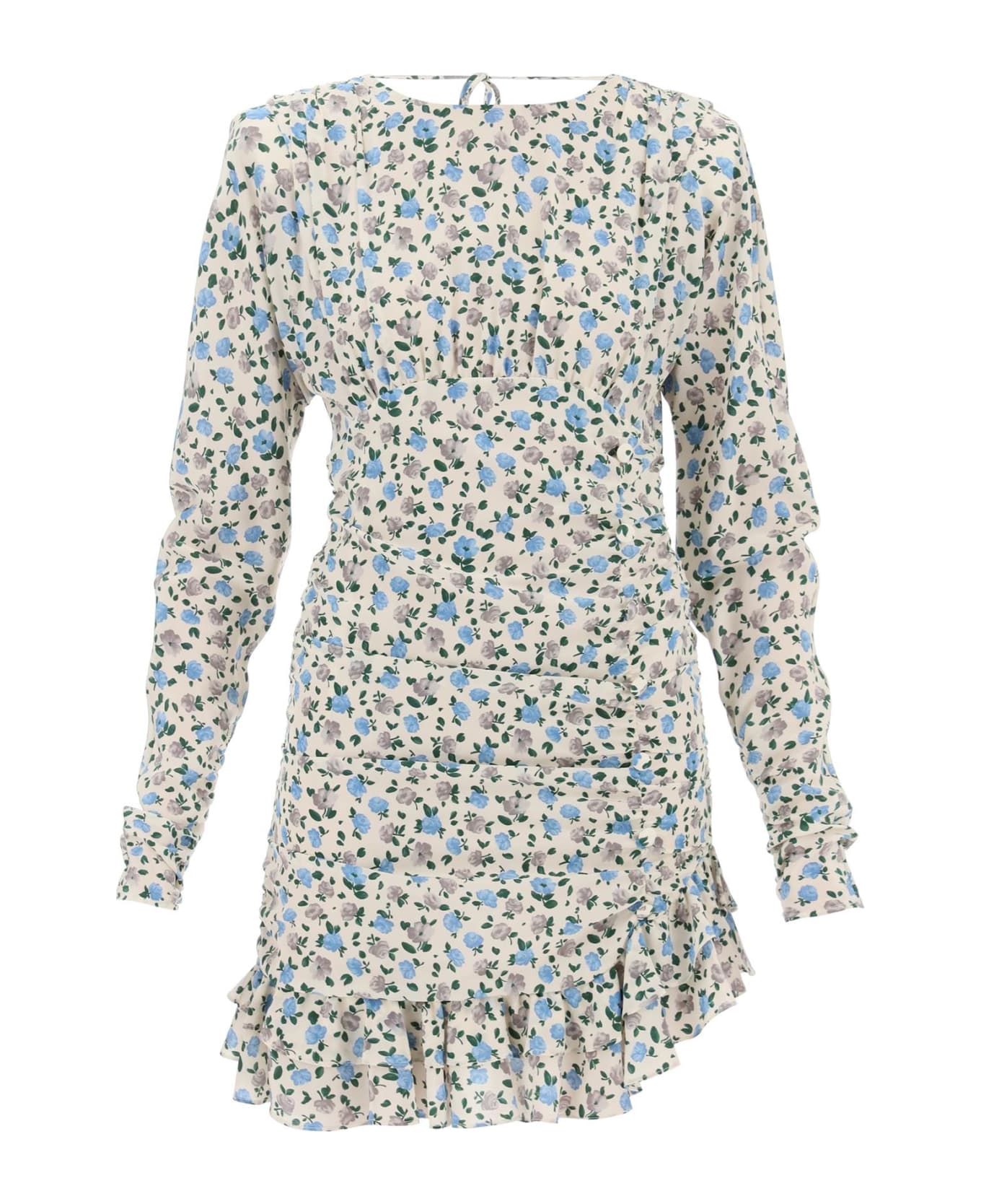 Alessandra Rich Draped Mini Dress With Floral Pattern - LIGHT BLUE MULTI