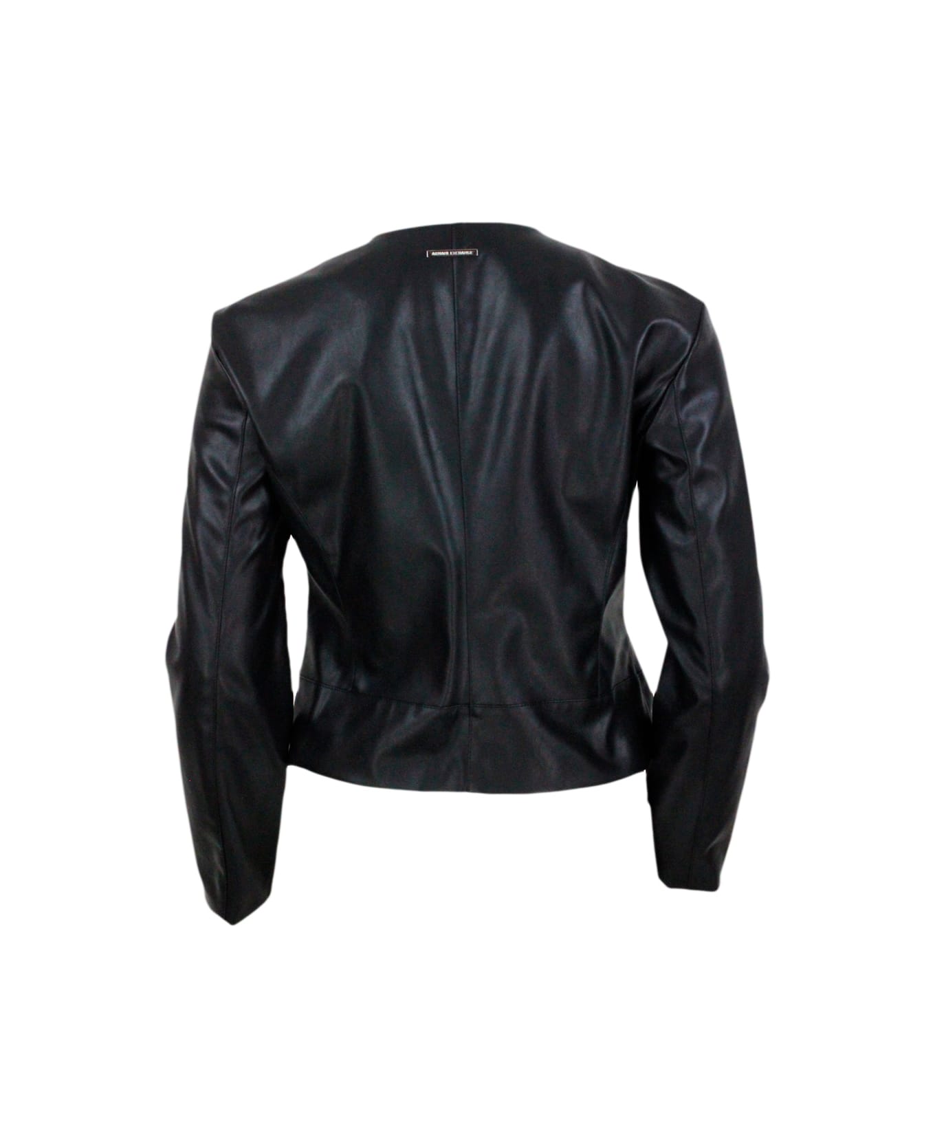 Armani Collezioni Slim-fit Eco-leather Jacket With Zip Closure And Side Pockets - Black