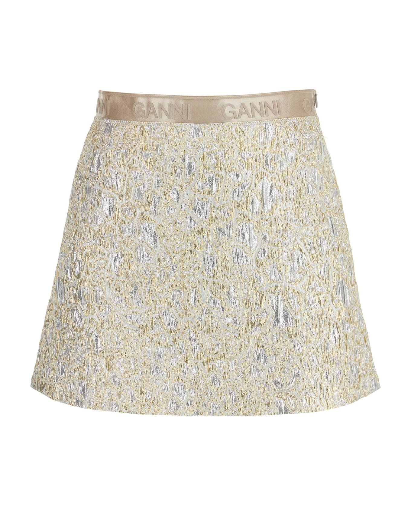 Ganni Metallic Cloquã© Mini Skirt - GOLD/SILVER (Silver)