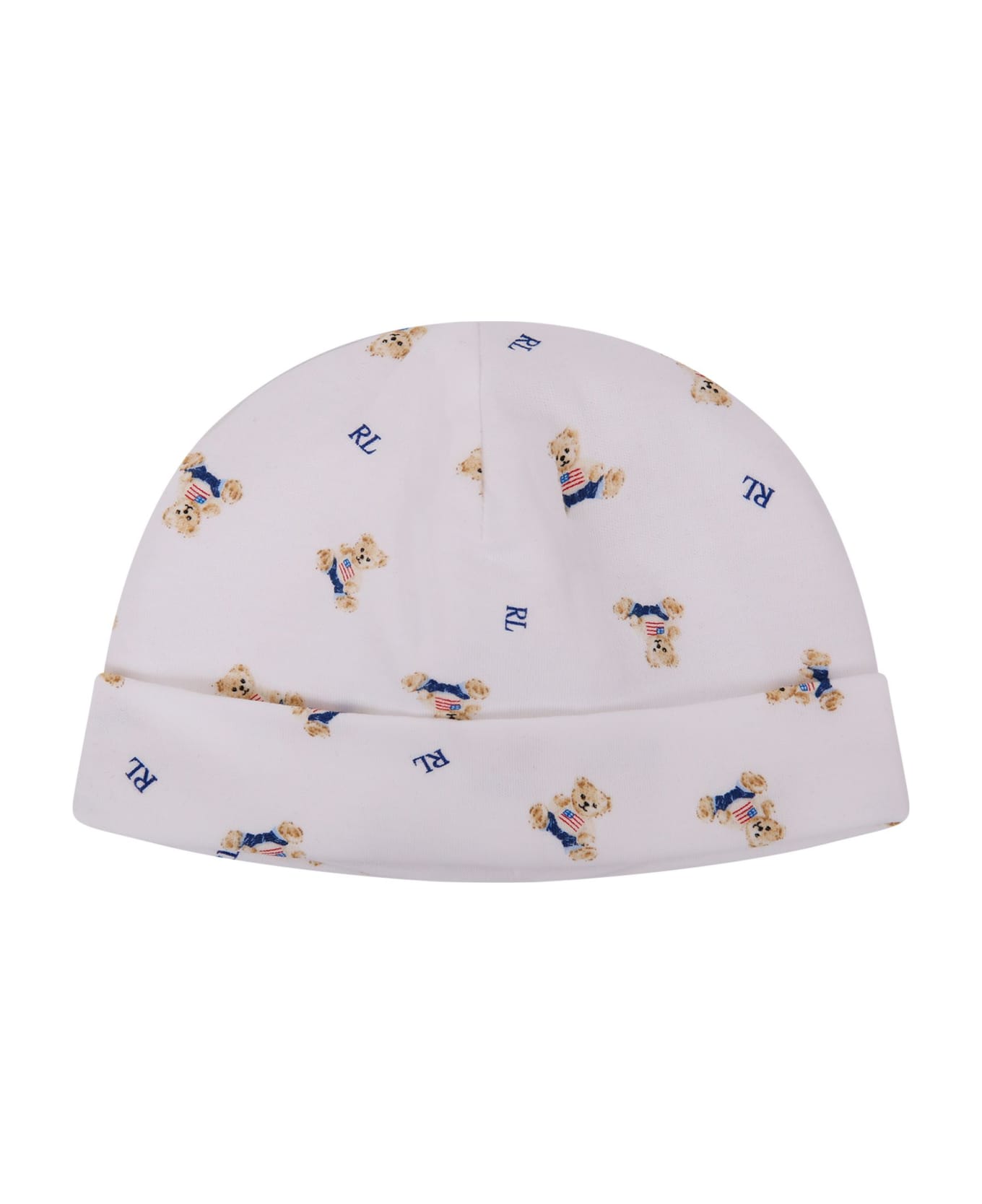 Ralph Lauren White Hat For Babyboy With Bears - White