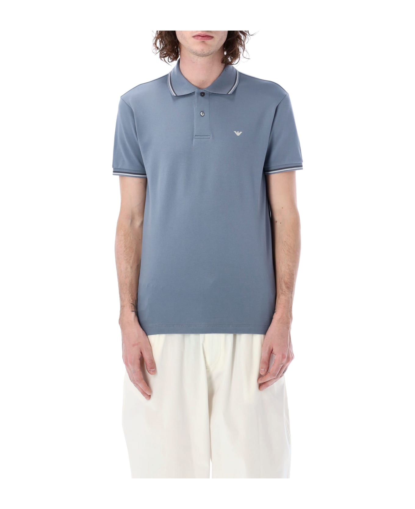 Emporio Armani Piqué Polo Shirt With Micro Eagle - LIGHT BLUE