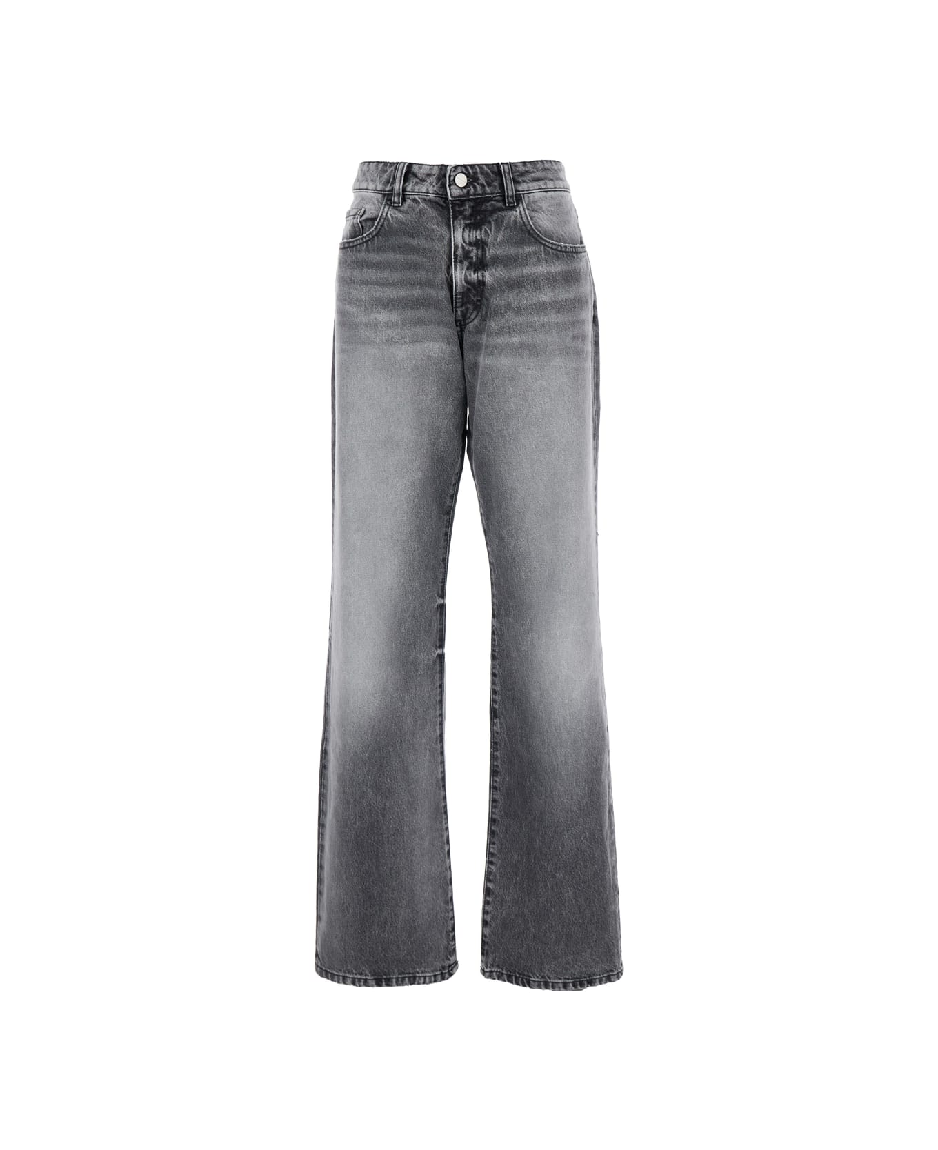 Icon Denim Grey Jeans With Wide Leg And Logo Patch On The Rear In Denim Woamn - Grey