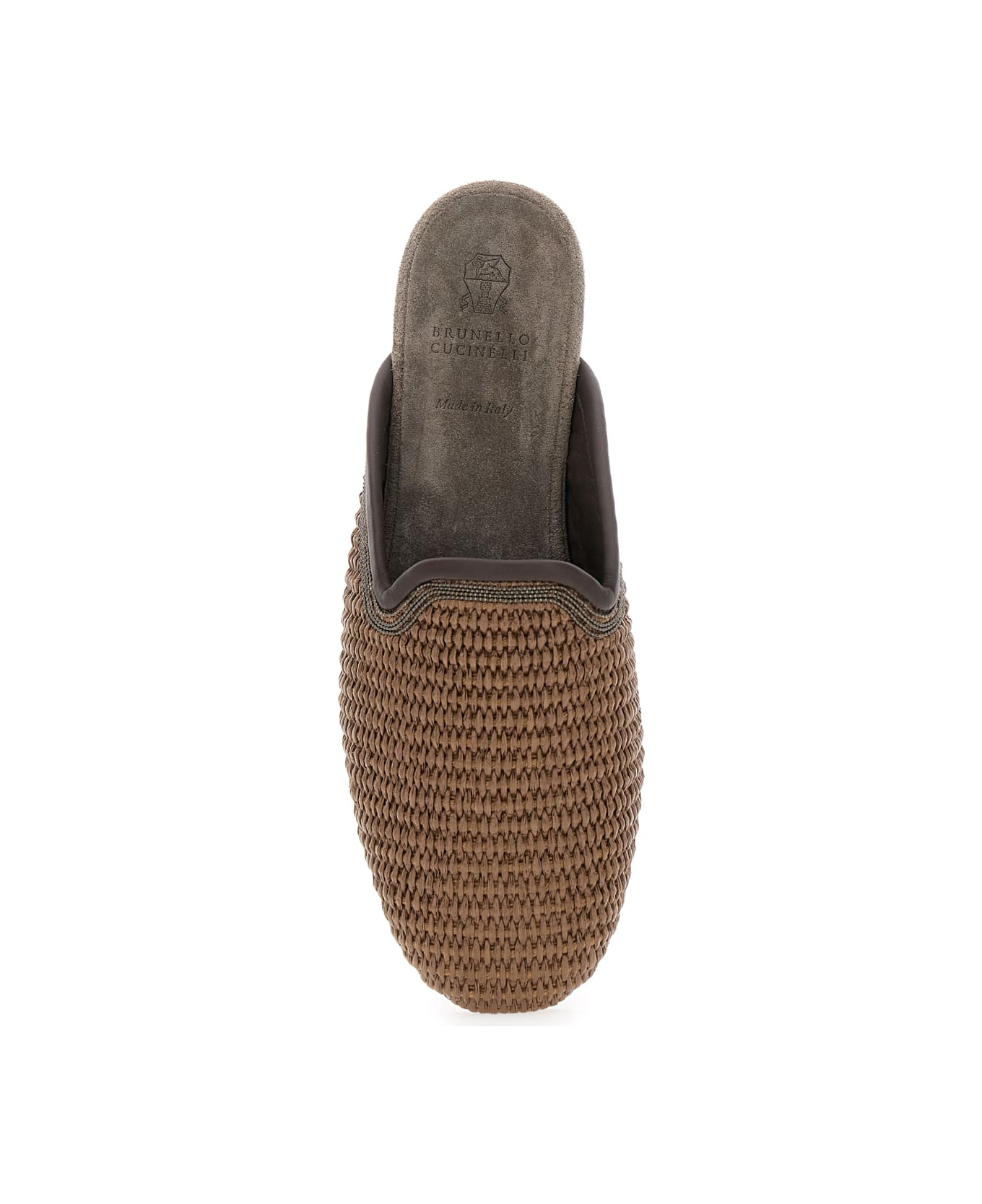Brunello Cucinelli Brown Slip-on Sandals With Woven Design And Suede Lining In Cotton Blend Woman - Brown