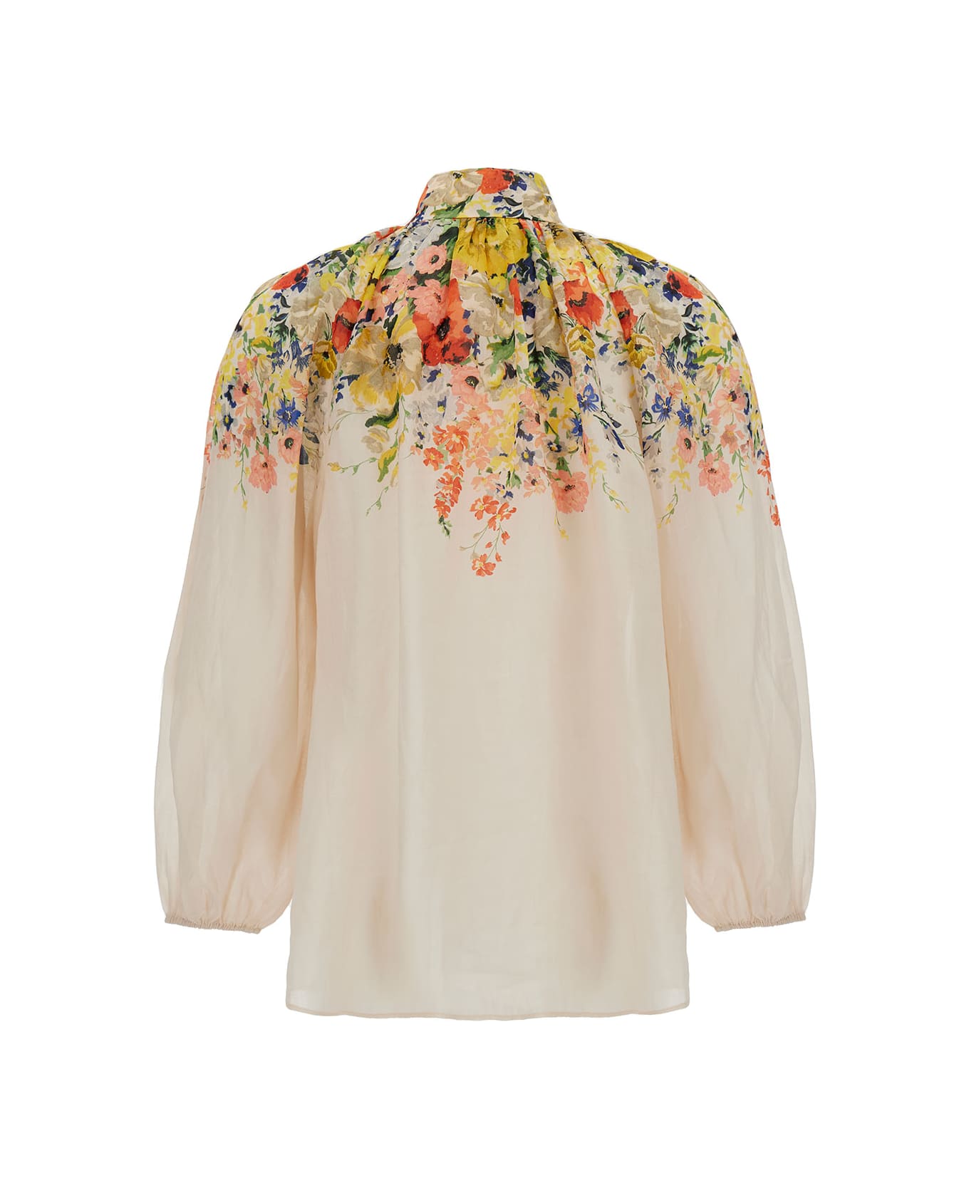 Zimmermann White Blosue With Floreal Print In Linen Woman - Multicolor