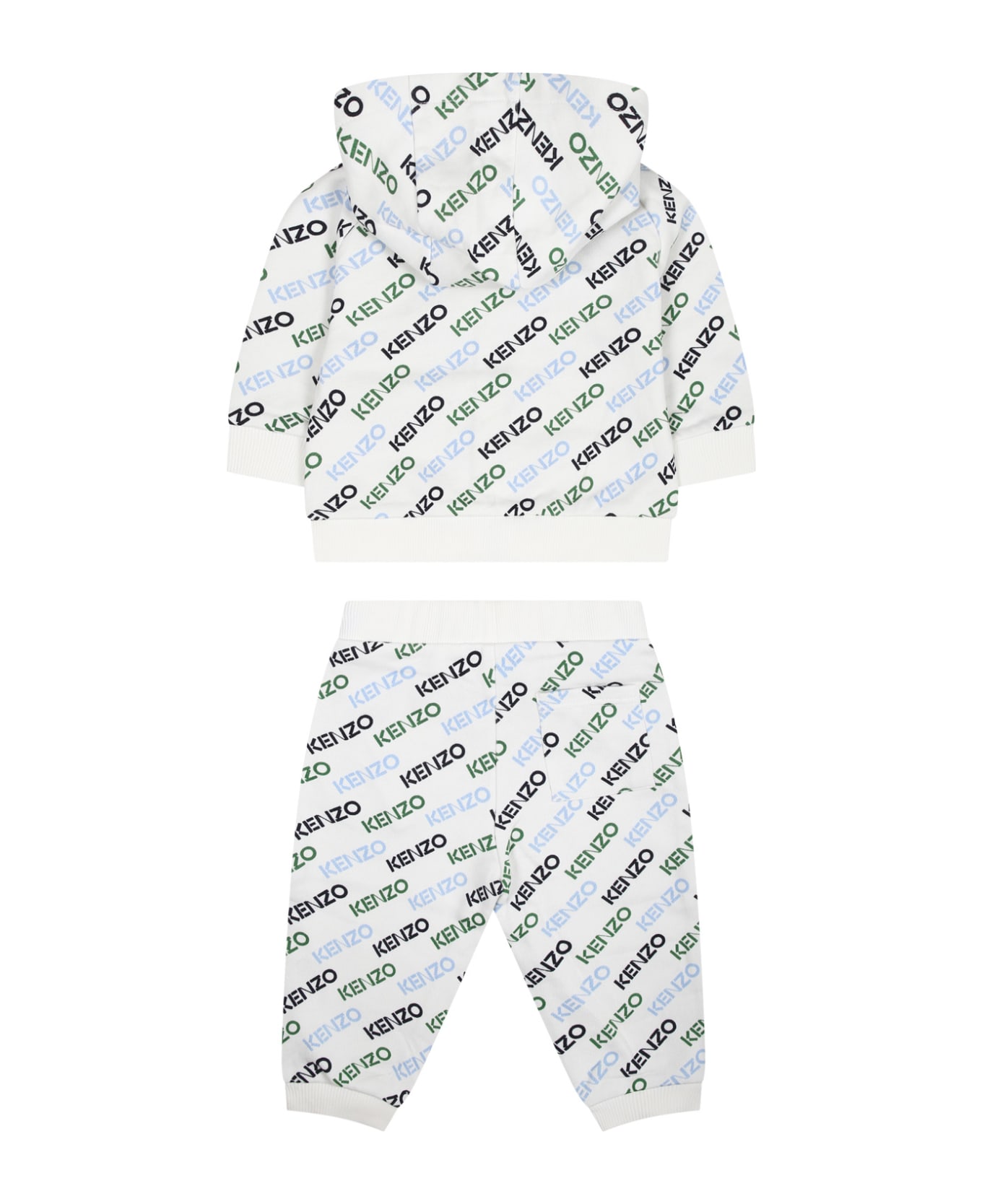 Kenzo Kids White Set For Baby Boy With All-over Logo - Bianco ボトムス