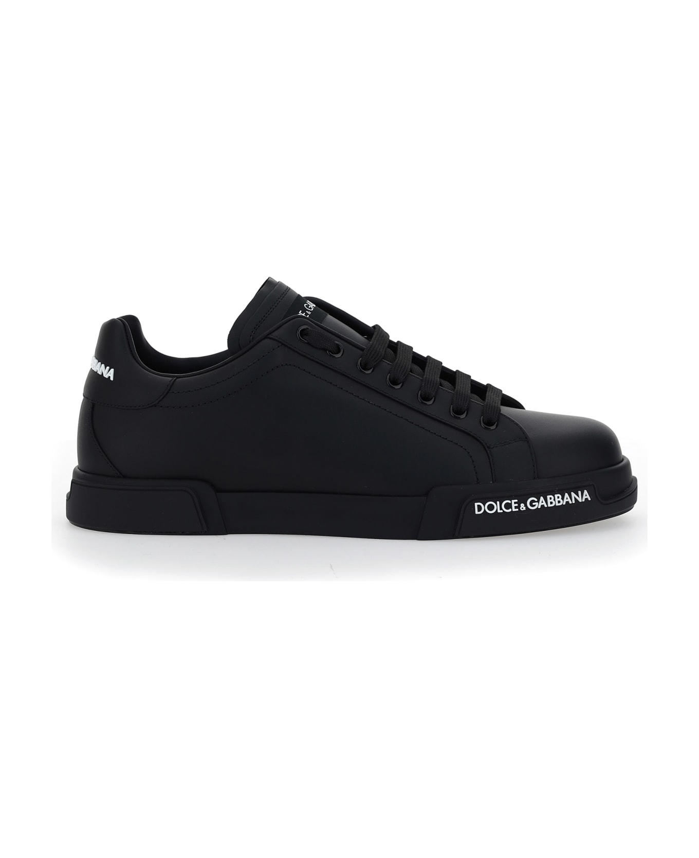 Dolce & Gabbana Portofino Black Leather Sneakers - Black スニーカー