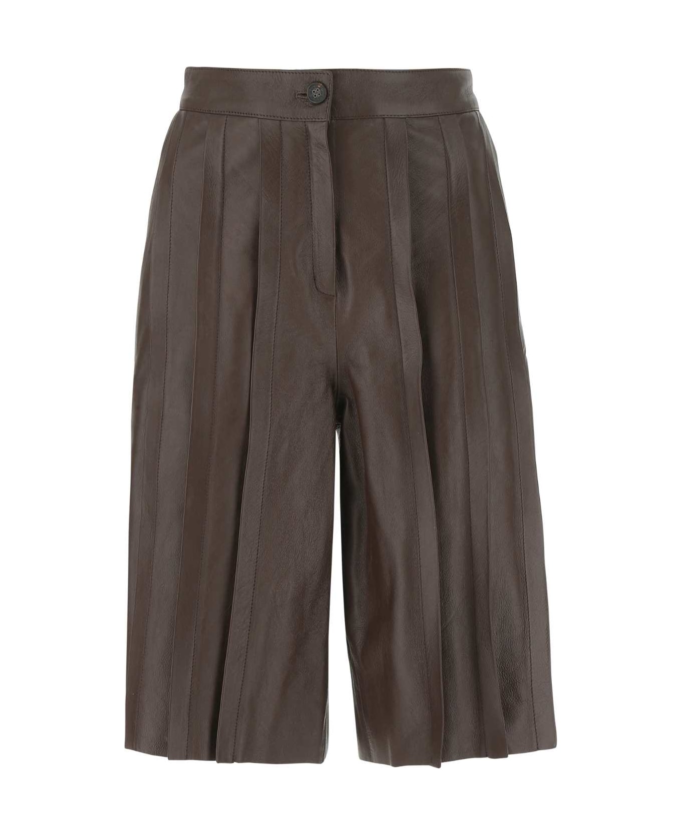 Golden Goose Brown Leather Bermuda Shorts - 55429 ボトムス