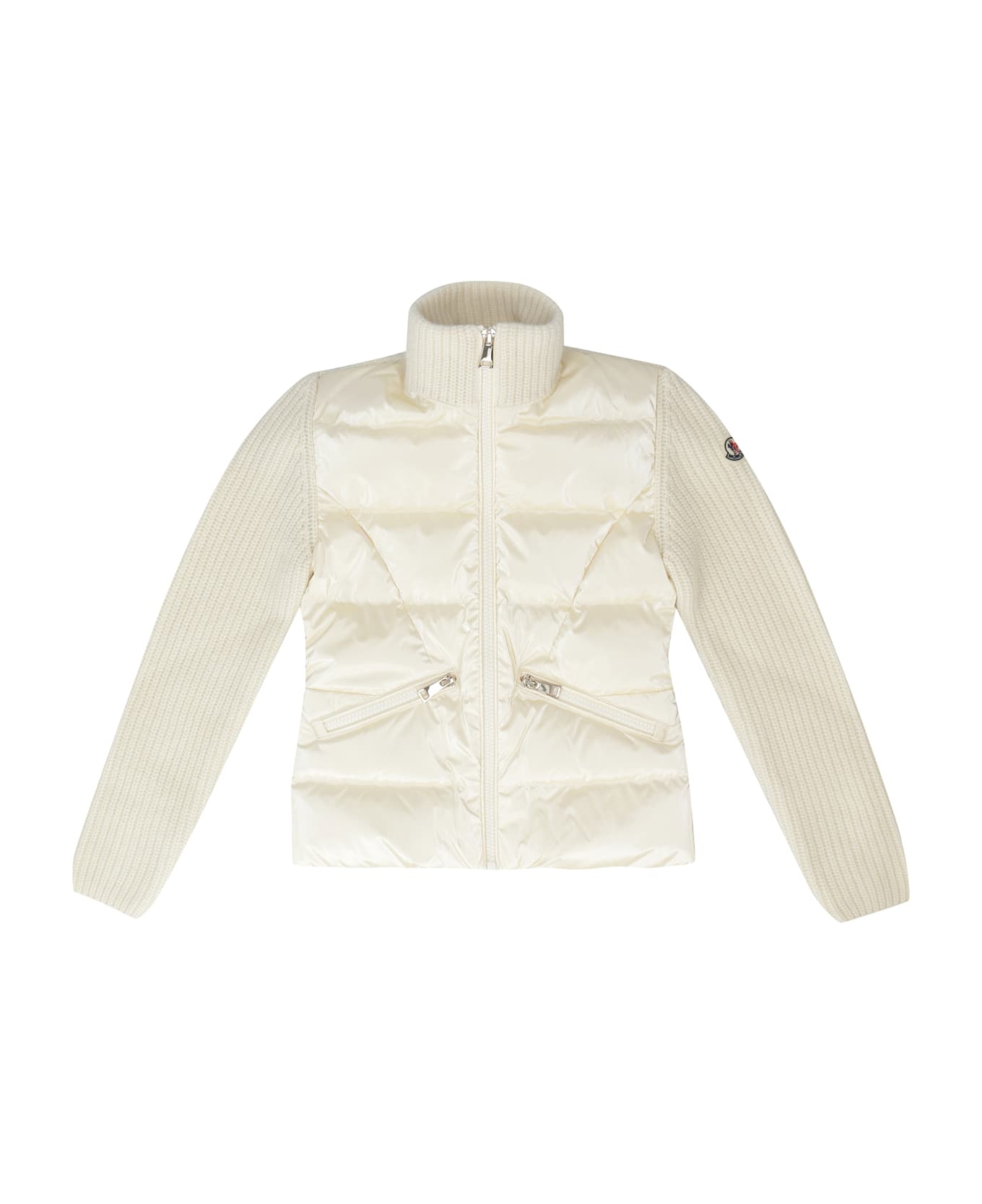 Moncler Cardigan With Padded Front Panel - panna