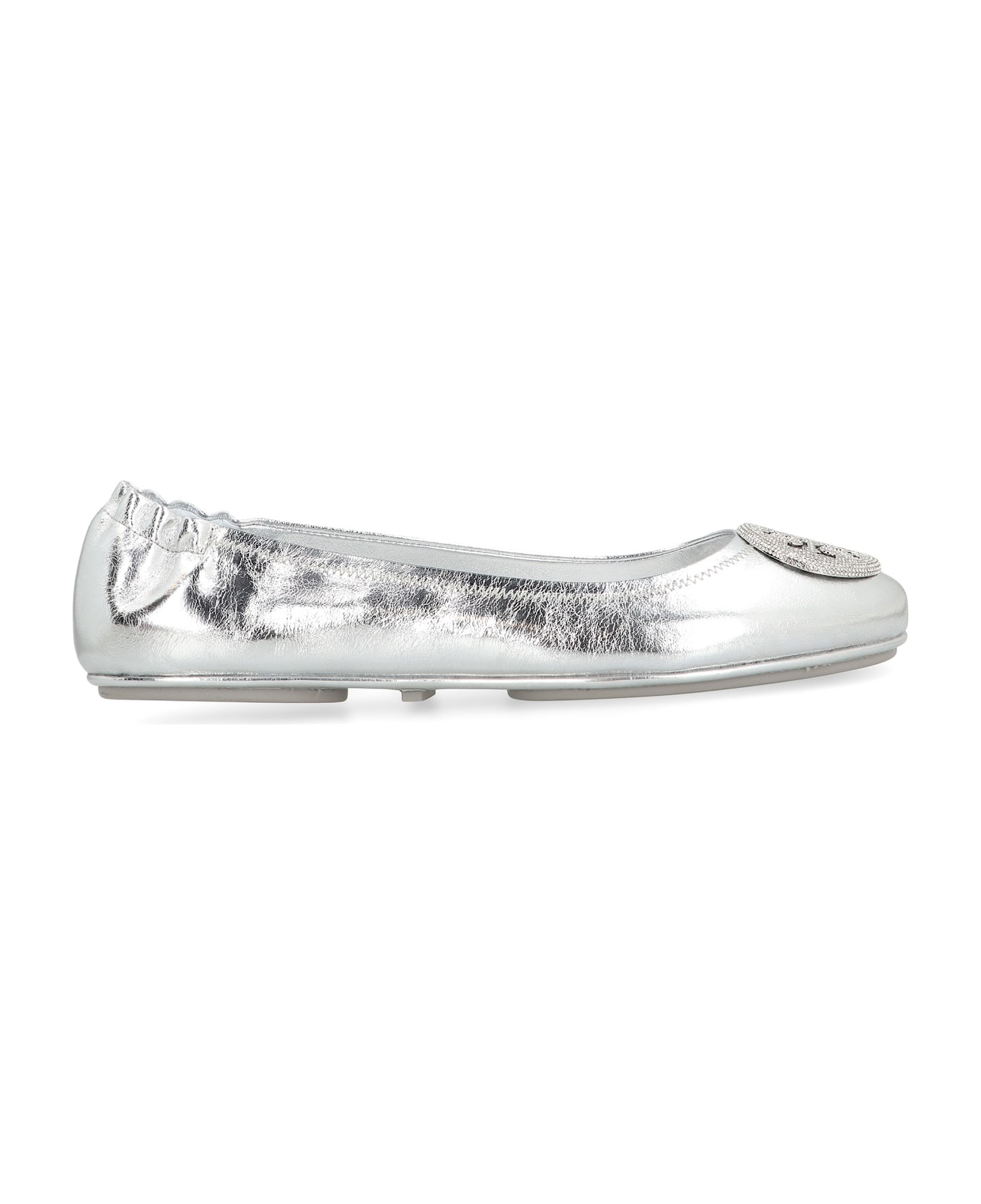 Tory Burch Minnie Travel Metallic Leather Ballet Flats - silver