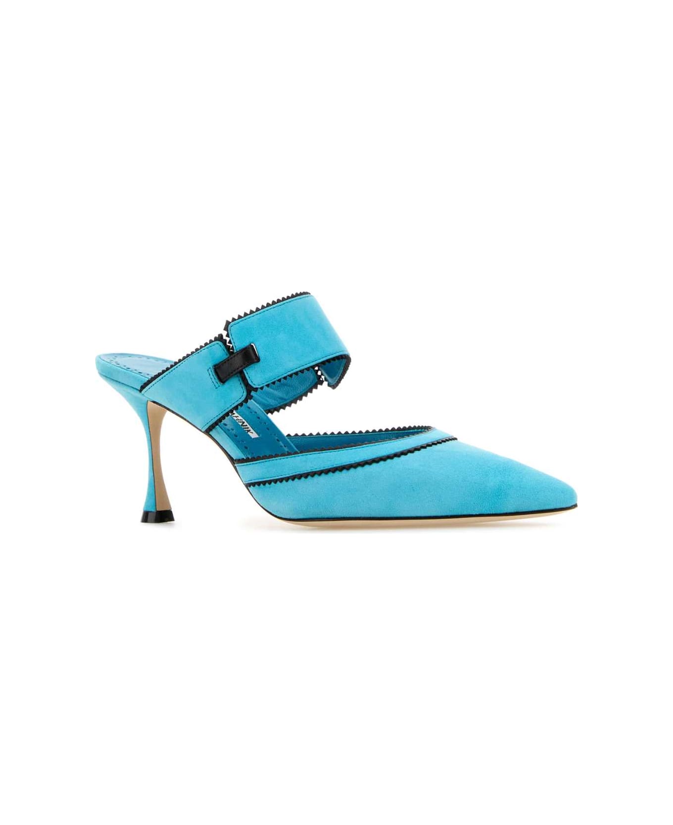 Manolo Blahnik Light Blue Suede Brontiamusa Mules - LBLUBLCK