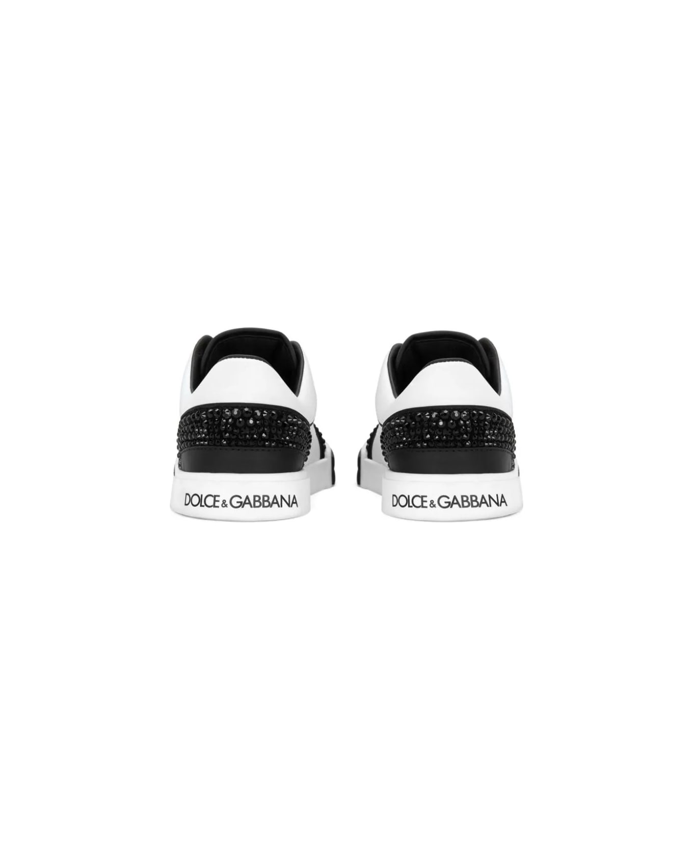 Dolce & Gabbana Black And White Dg Sneakers With Rhinestones - Black