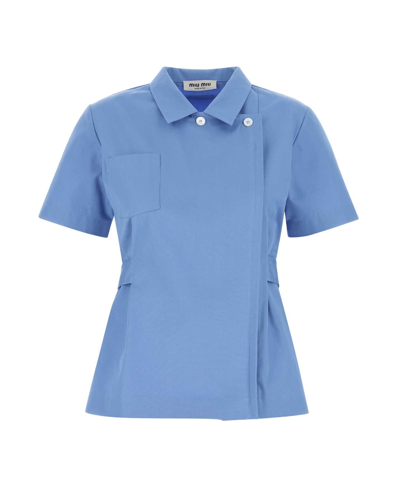 Miu Miu Cerulean Blue Poplin Shirt - AZZURRO
