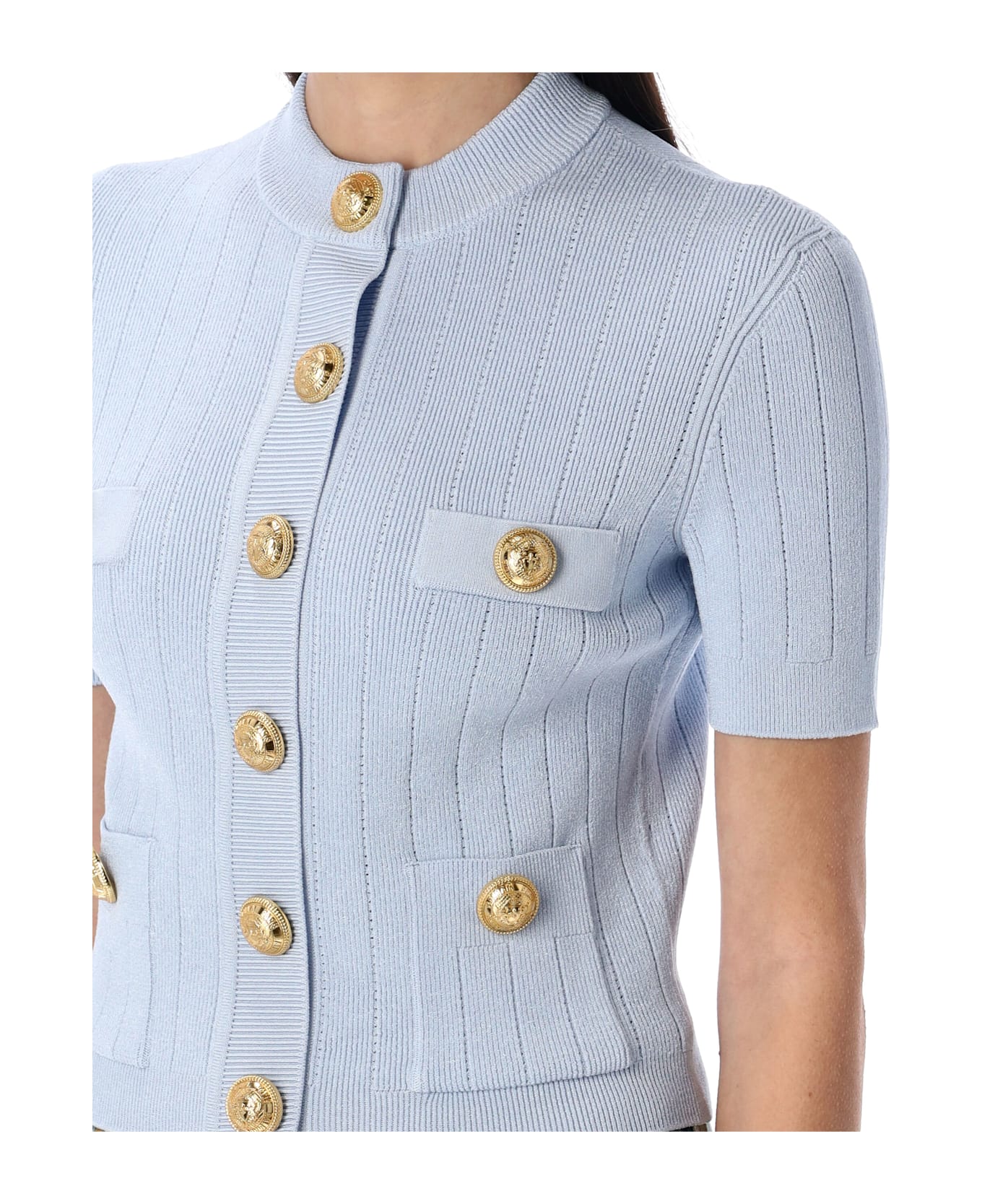 Balmain 4-pocket Knitted Cardigan - PALE BLUE