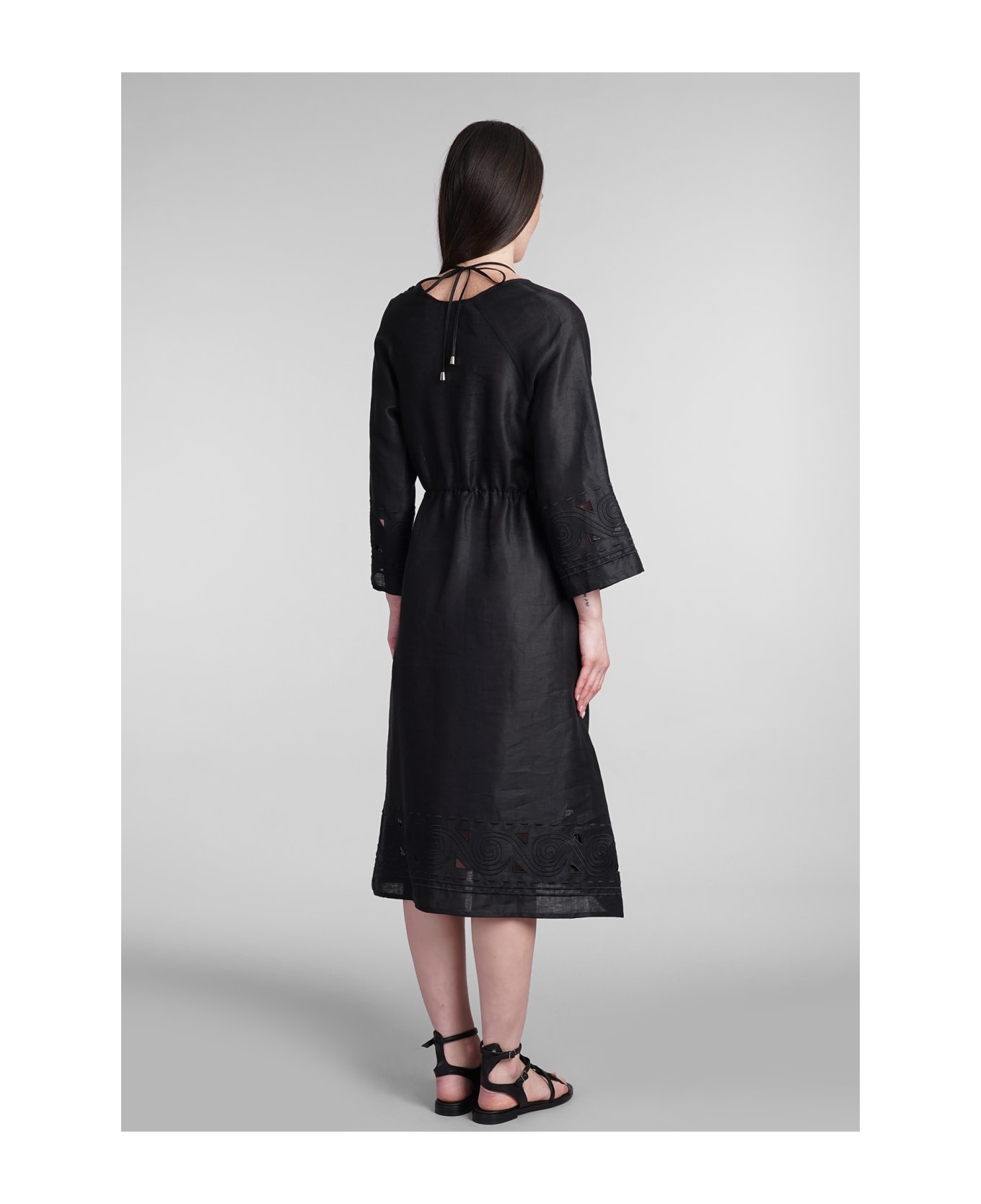 Holy Caftan Antea Py Dress In Black Linen - black ワンピース＆ドレス