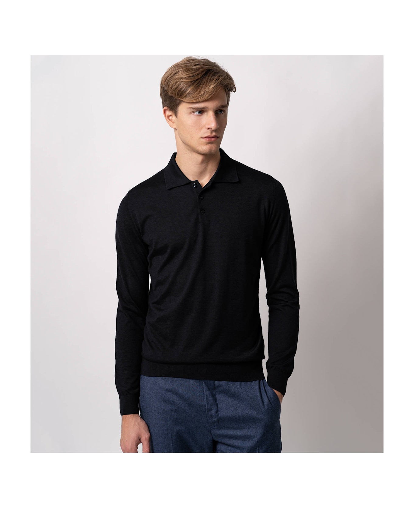 Larusmiani Long Sleeve Polo Coppa Europa Sweater - Black