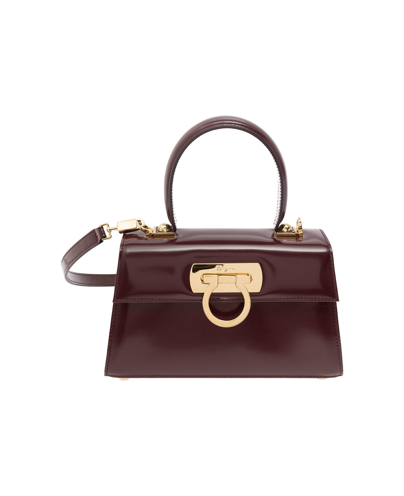 Ferragamo Bordeaux Handbag With Gancini Closure In Patent Leather Woman - Bordeaux トートバッグ