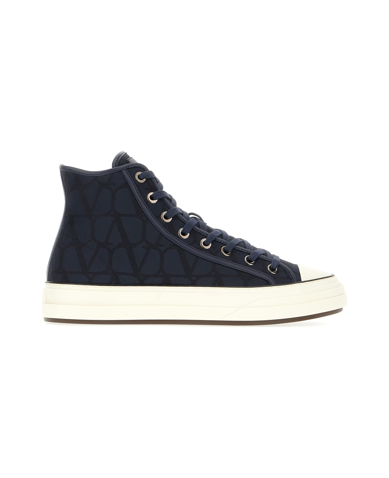 Valentino Garavani Embroidered Fabric Sneakers - BLU NERO BIANCO