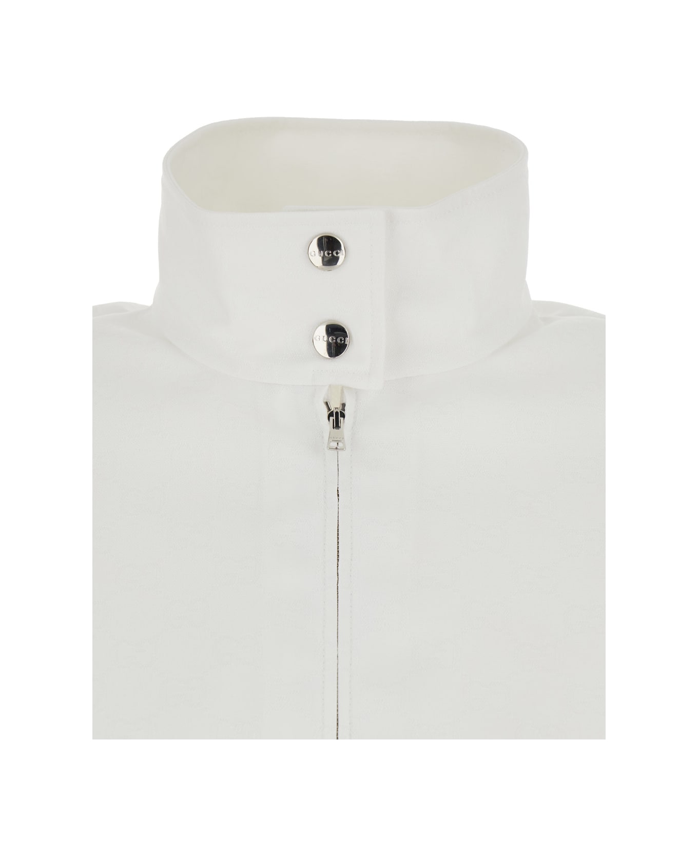 Gucci White Sweatshirt With Stand-up Collar With Automatic Buttons And Dropped Shoulders In Tech Fabric Woman - White