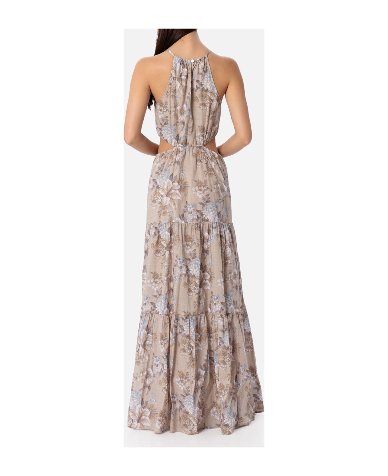 MC2 Saint Barth Woman Cut Out Long Dress Kaby With Flower Print - BEIGE
