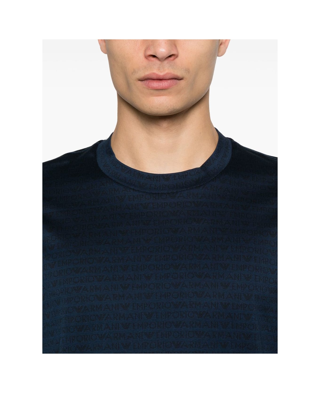 Emporio Armani Allover Logo Cotton T-shirt - Blue