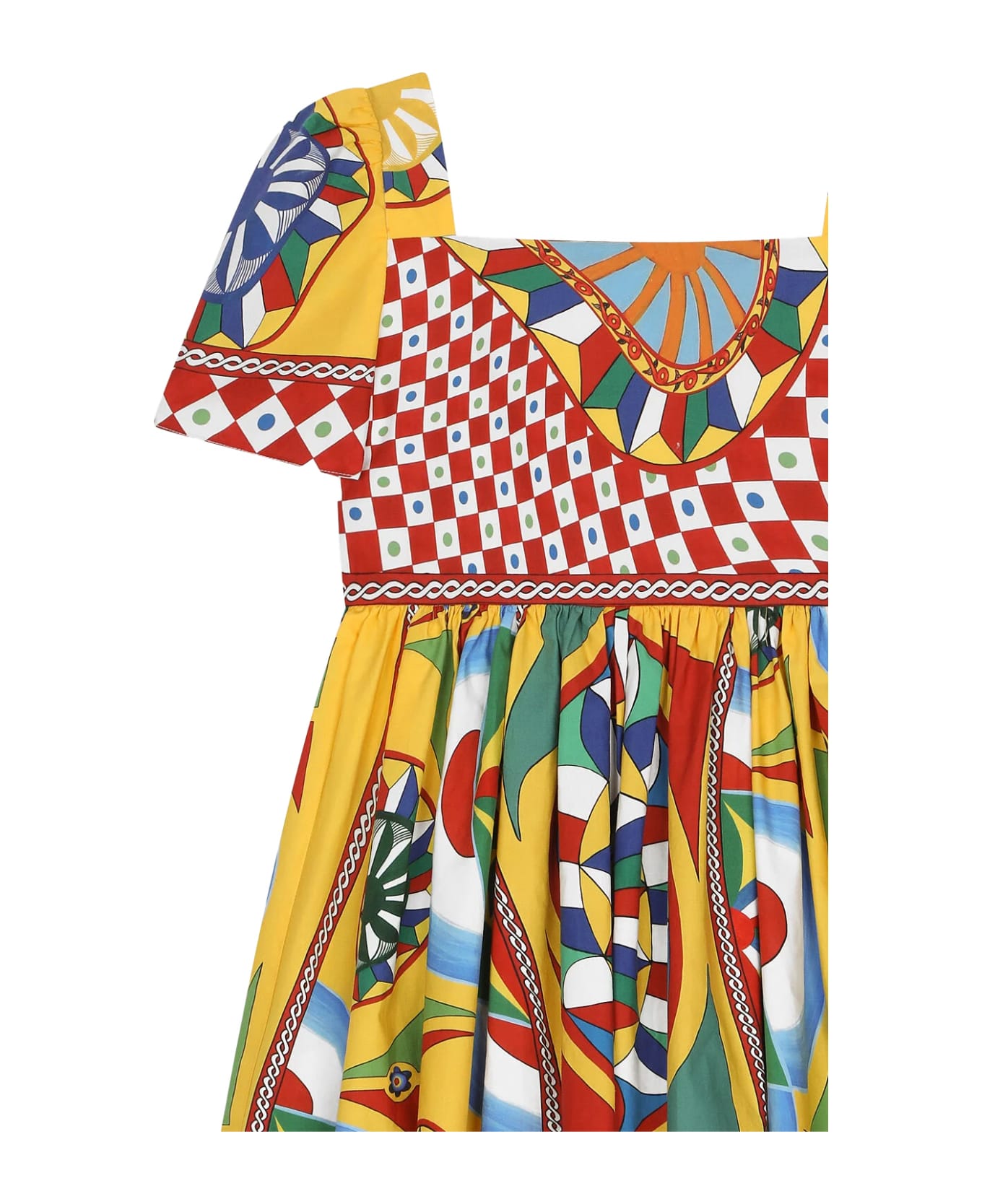 Dolce & Gabbana Short Sleeved Dress In Poplin With Cart Print - Multicolour ワンピース＆ドレス