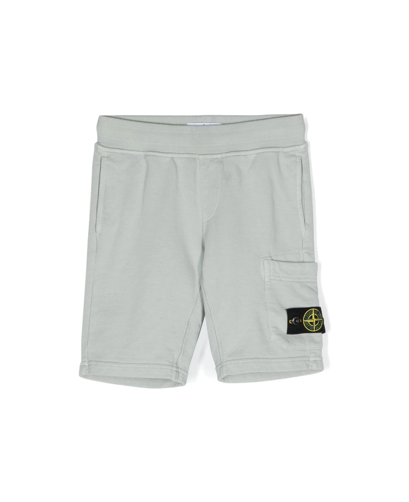 Stone Island Pearl Grey Sports Shorts With Logo - Grigio