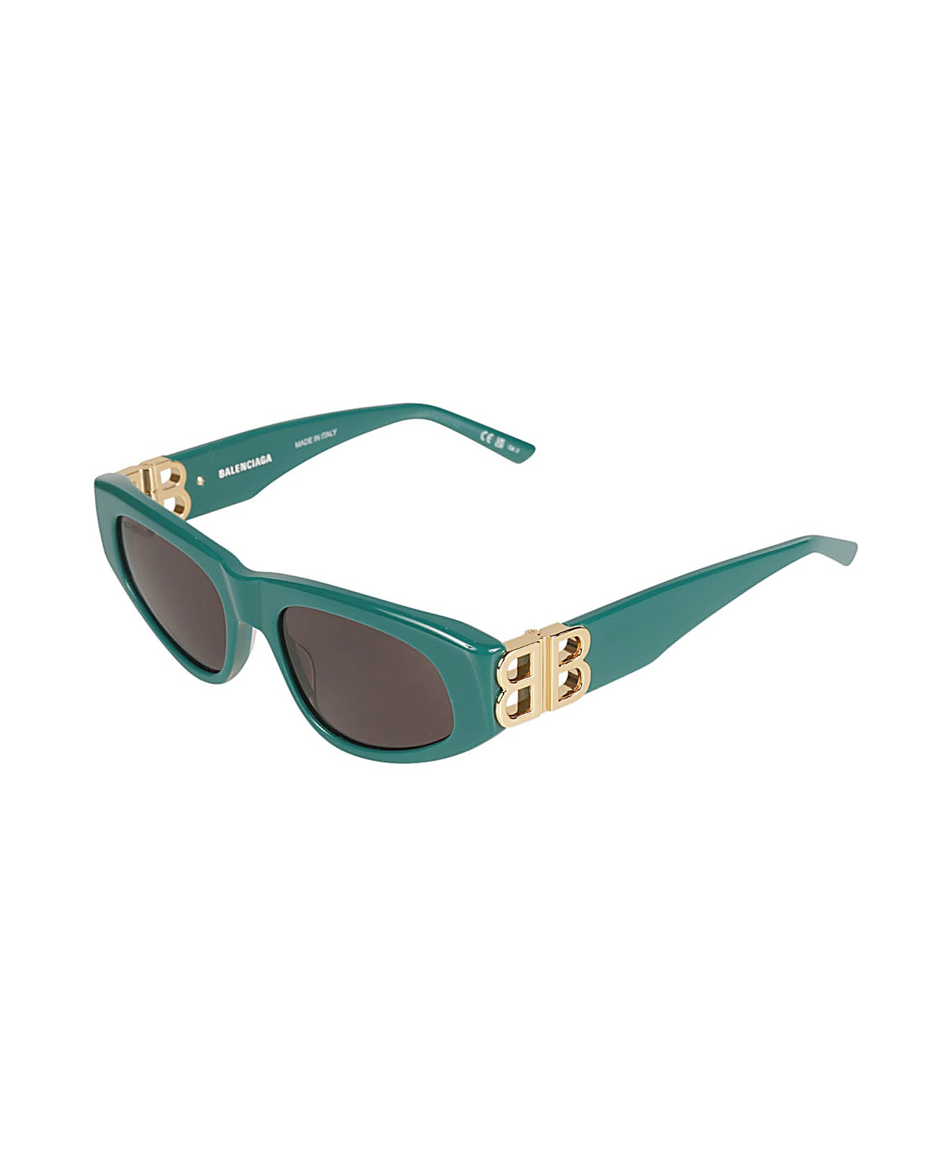 Balenciaga Eyewear Bb Hinge Logo Sunglasses - Green/Gold/Grey