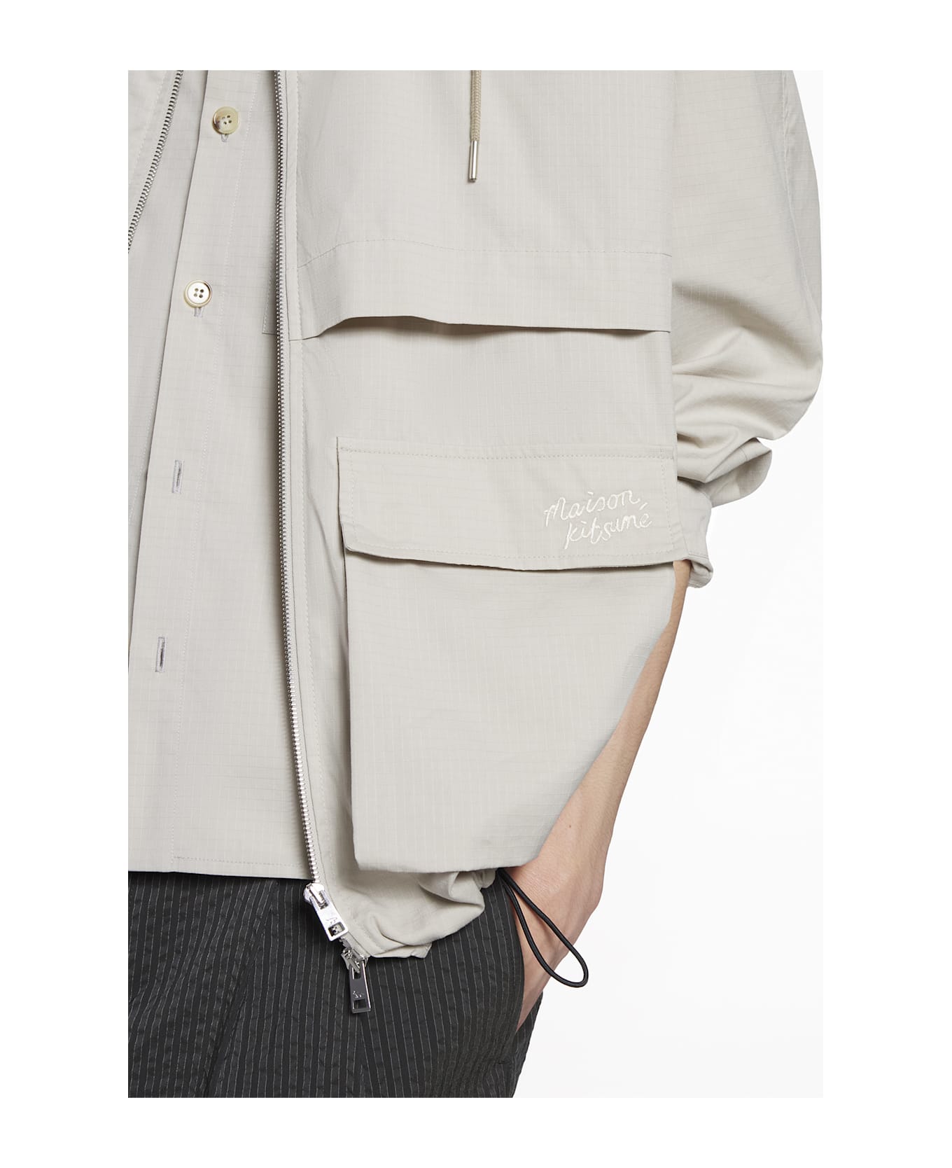 Maison Kitsuné Hooded Zipped Windbreaker - Truffle
